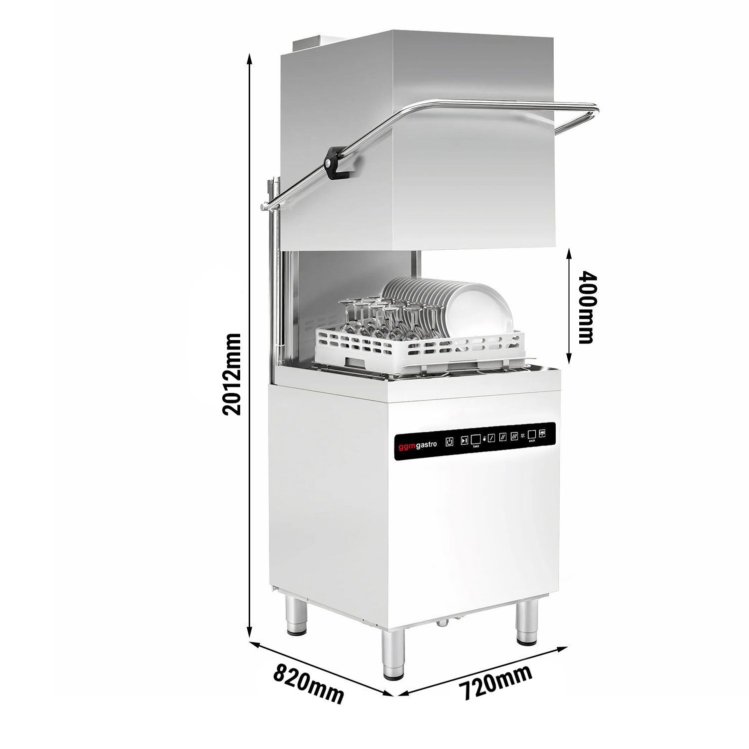 Lave-vaisselle à capot – Numérique – 8,7 kW – avec récupération de chaleur, pompe de détergent, de rinçage et de vidange