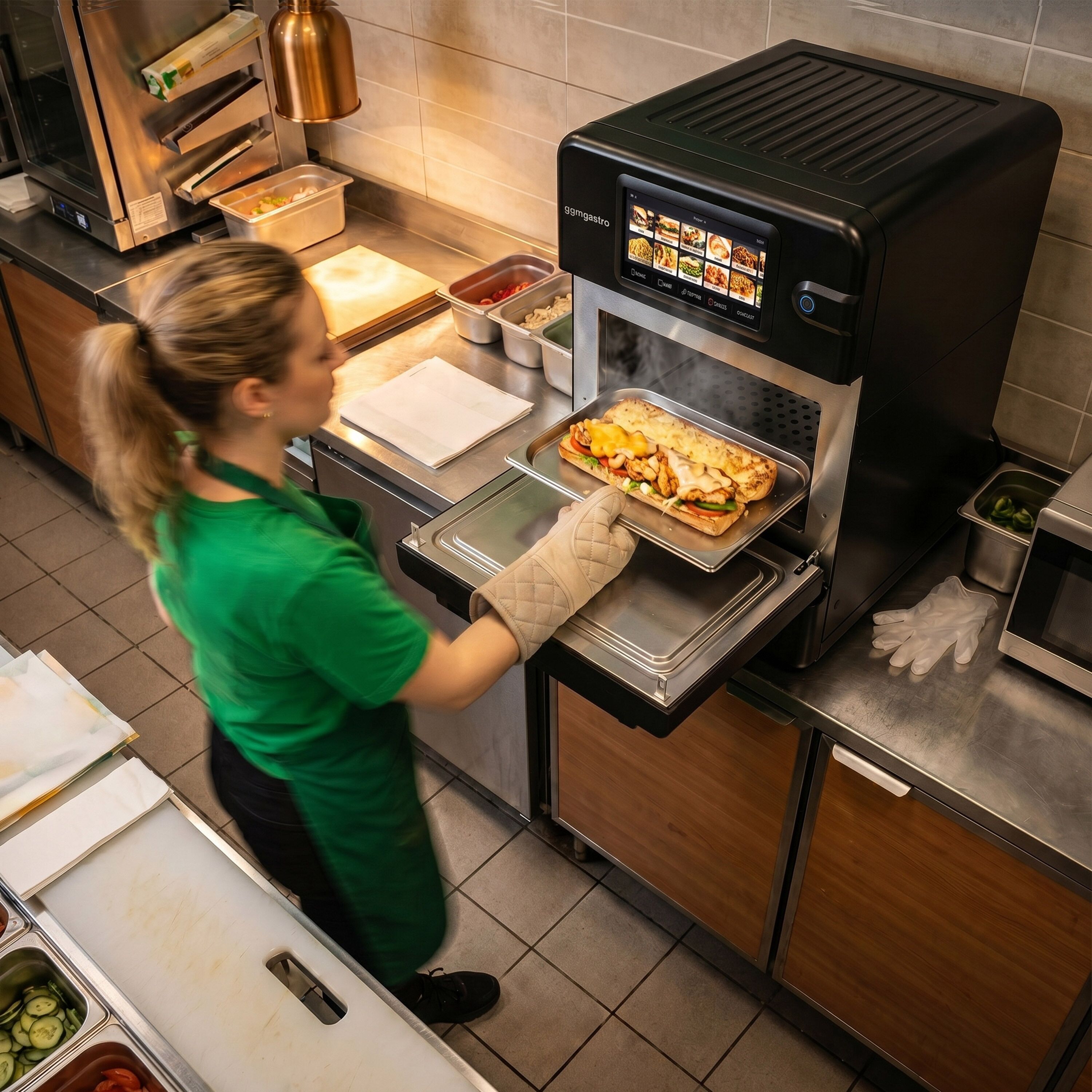 Commercial High Speed Oven - Touchscreen - 3.0kW - Black - Ventless - incl. Pizza Tray, Mesh Basket | 80% Faster Cooking