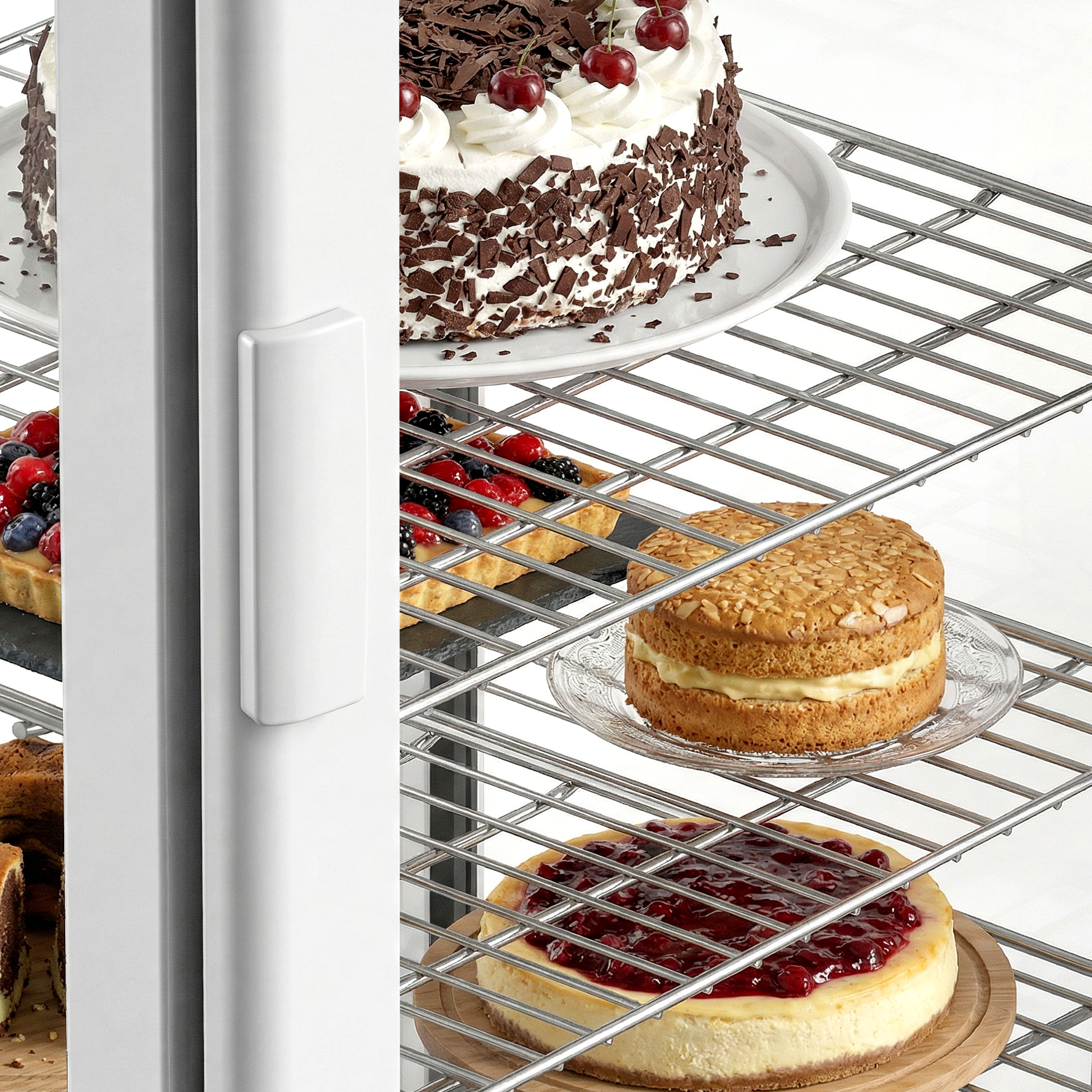 Vitrine réfrigérée 4 faces vitrées / Vitrine panoramique – 235 litres – 1 porte en verre – 4 étagères – Blanc