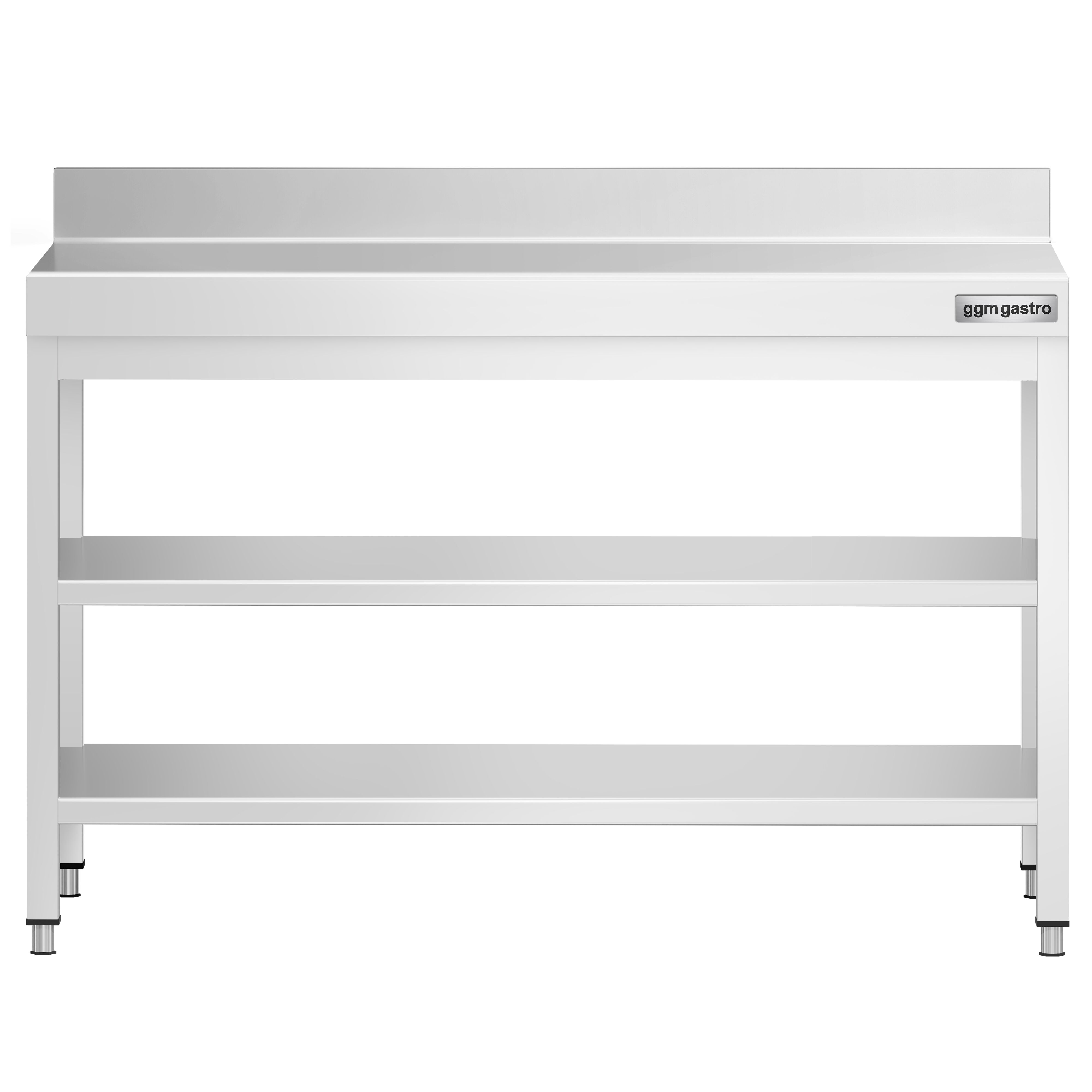 Table de travail inox PREMIUM - 1200 x 800 mm - avec tablette inférieure, Dosseret & Tablette intermédiaire
