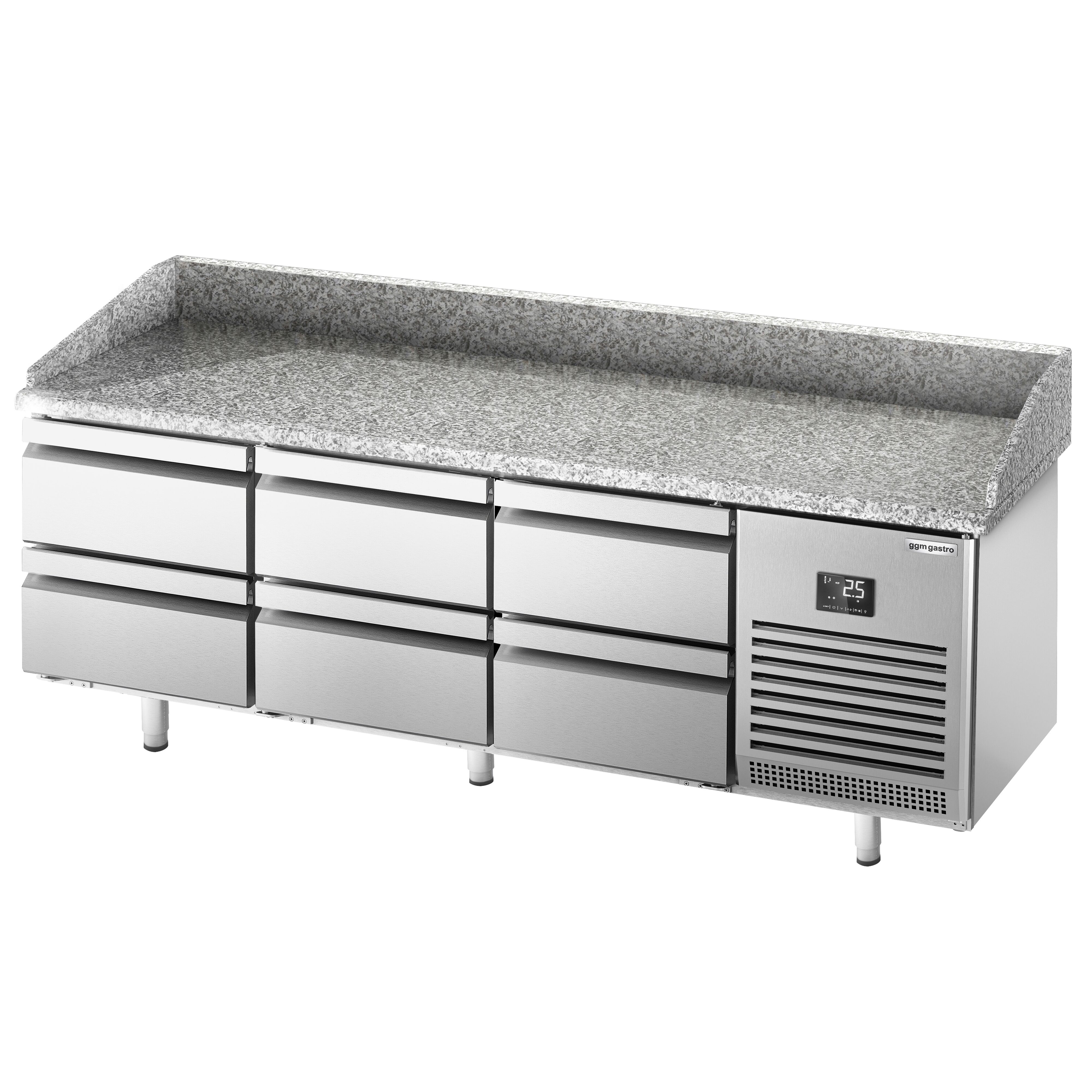 Commercial Pizza Prep Counter - Granite Top PREMIUM PLUS - 1980x700mm - with 0 doors & 6 dough drawers
