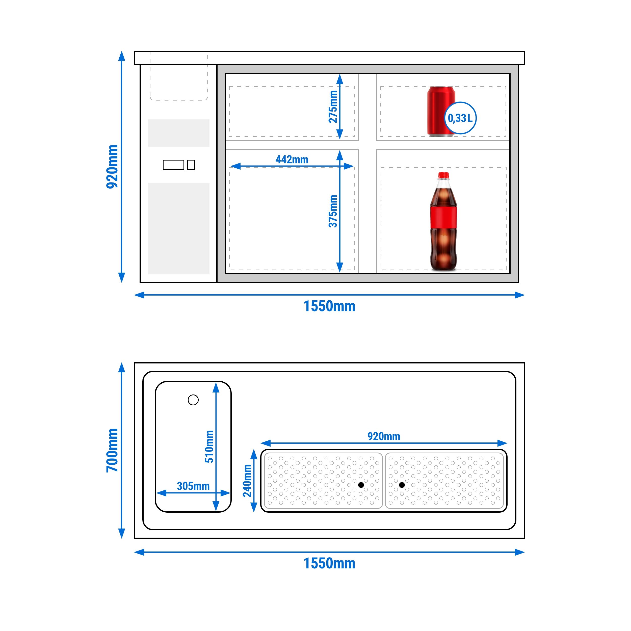 Direct Draw Beer Dispenser / Kegerator PREMIUM PLUS - 1550x700mm - 4 Drawers