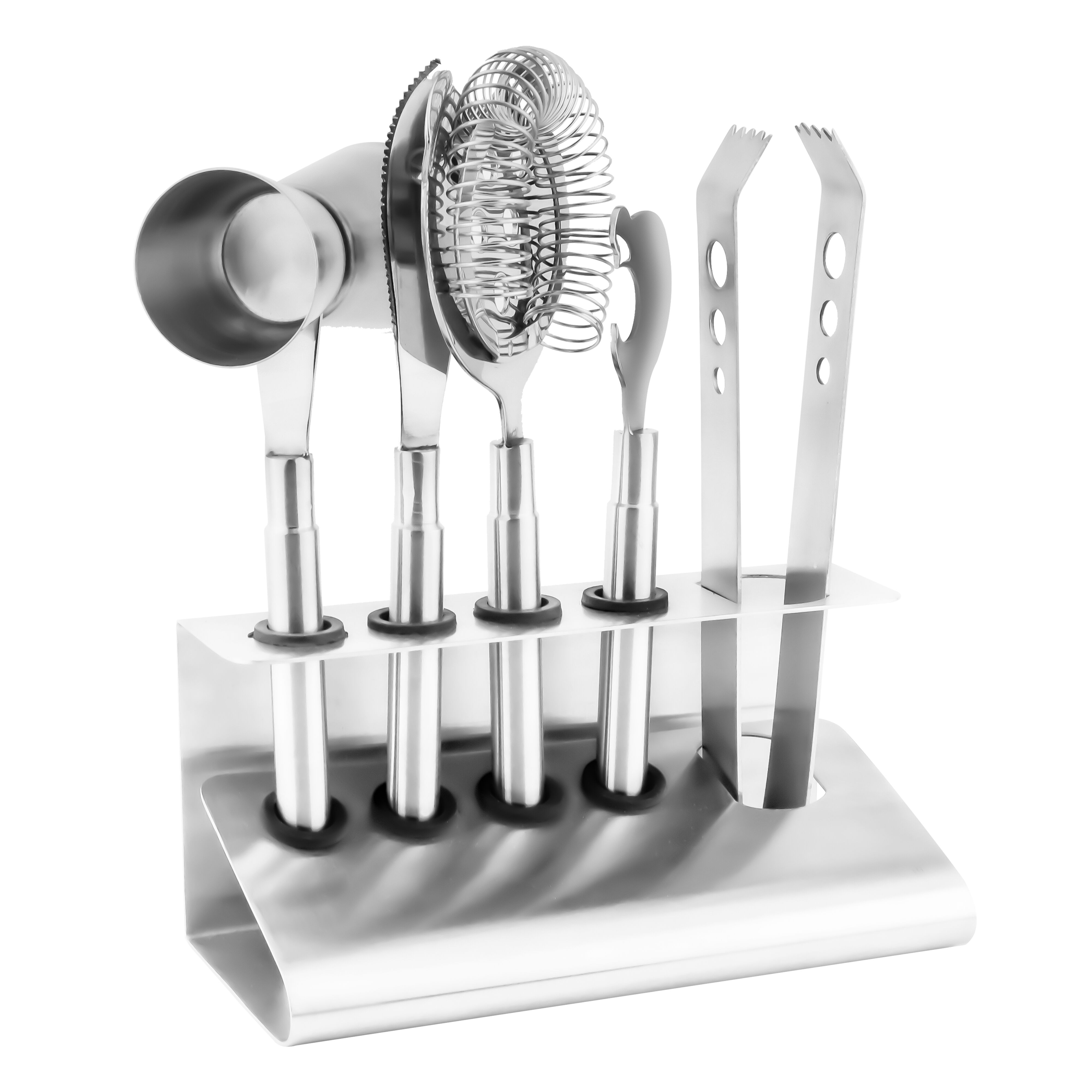 Cocktail kit - incl. jigger, strainer, ice tongs, bar knife & bottle opener