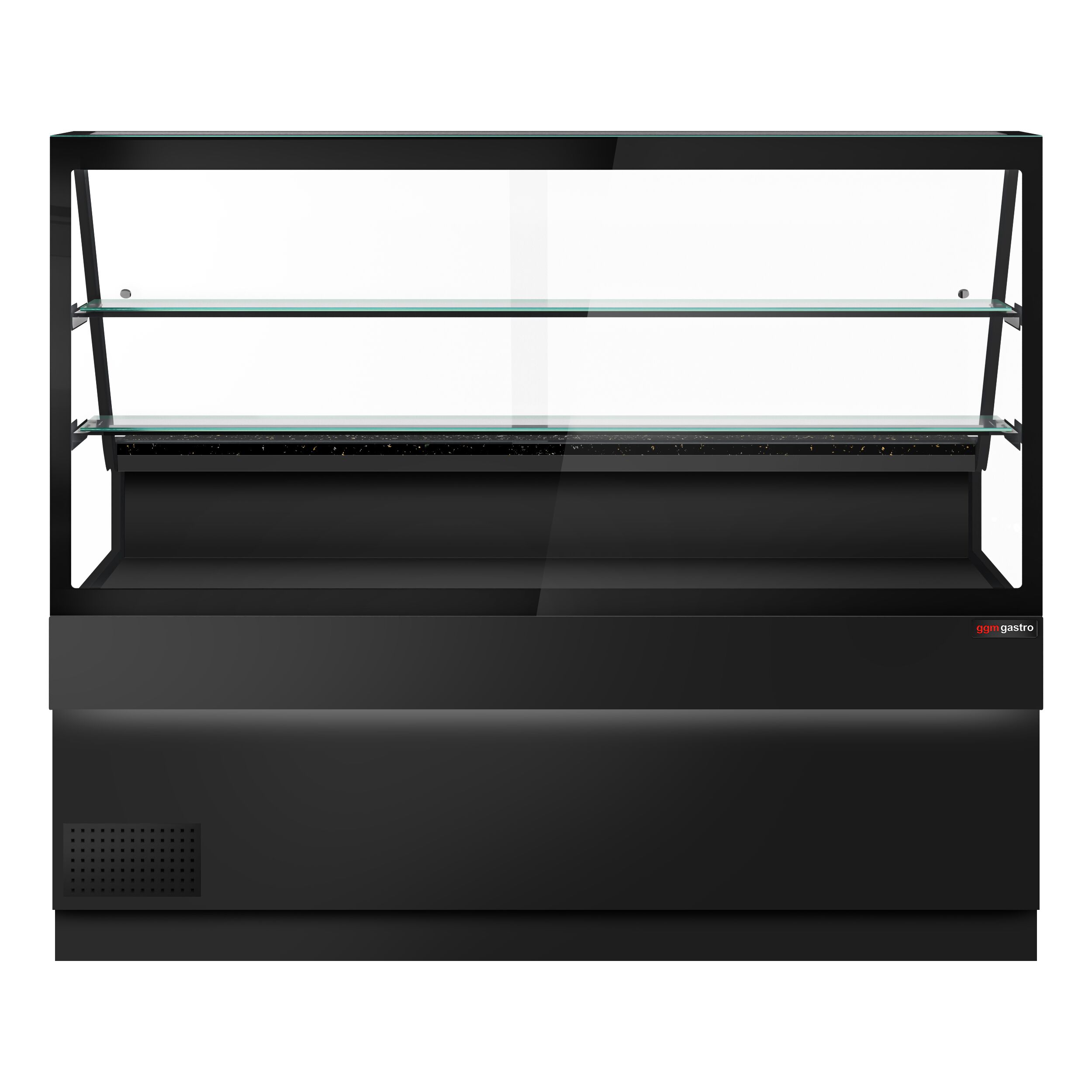 Serve Over Counter TORONTO - 2000mm - double glazing - black front - with 2 shelves - granite worktop