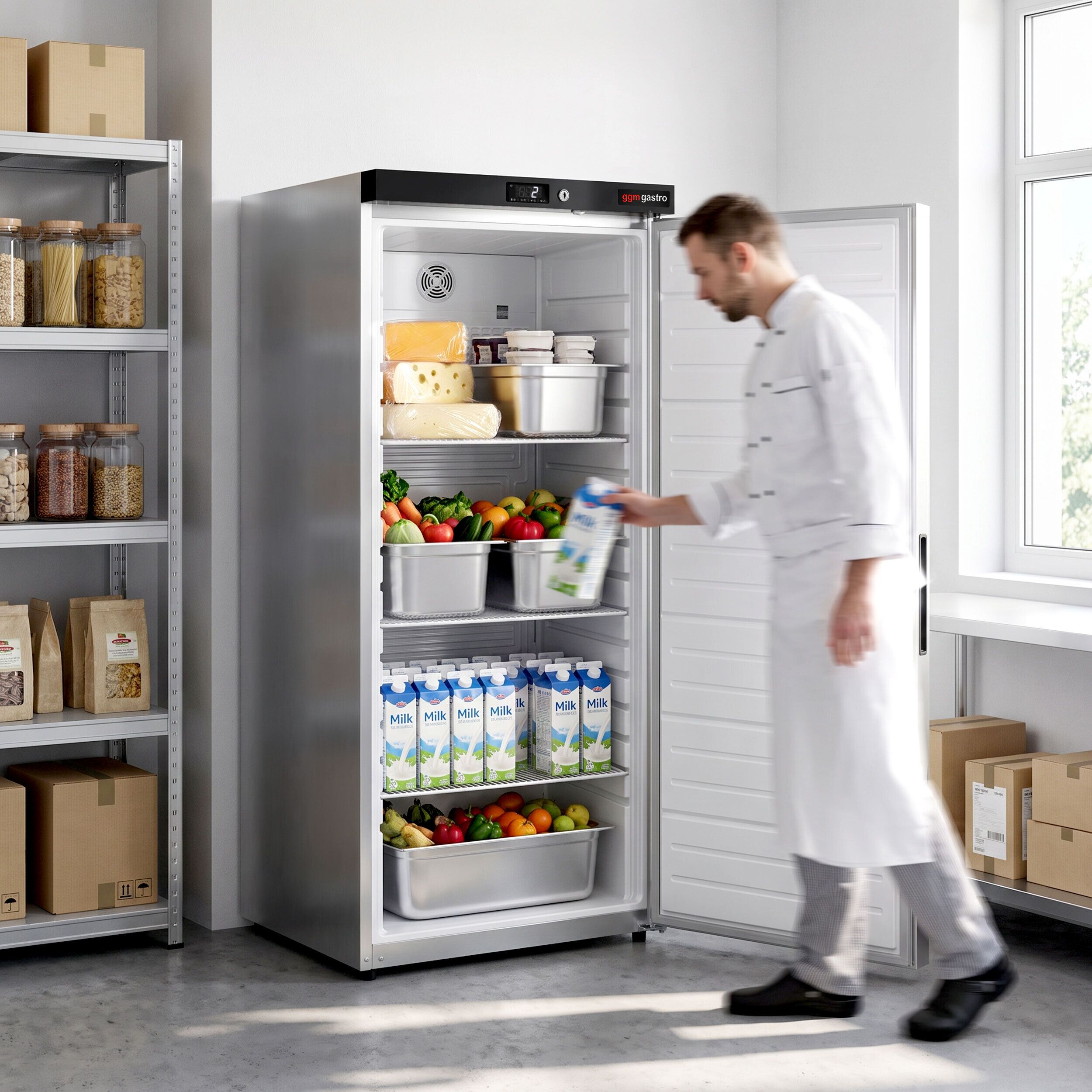 Skladová chladnička z nerezové oceli PREMIUM – 600 litrů – s 1 dveřmi