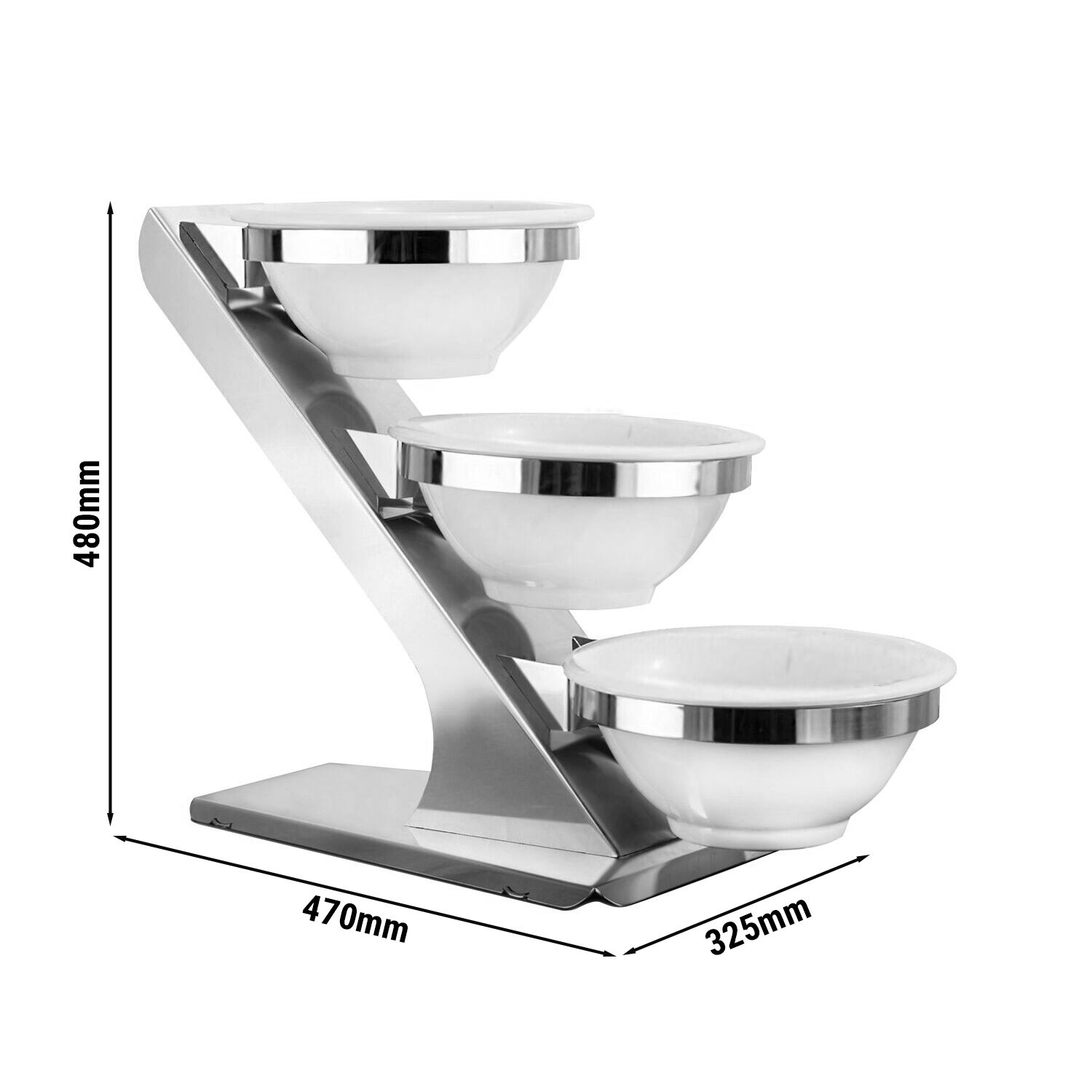 Support buffet - Set de 3 pièces - Chrome - Ø 280mm - incl. 3 Coupes en mélamine Ø 280mm