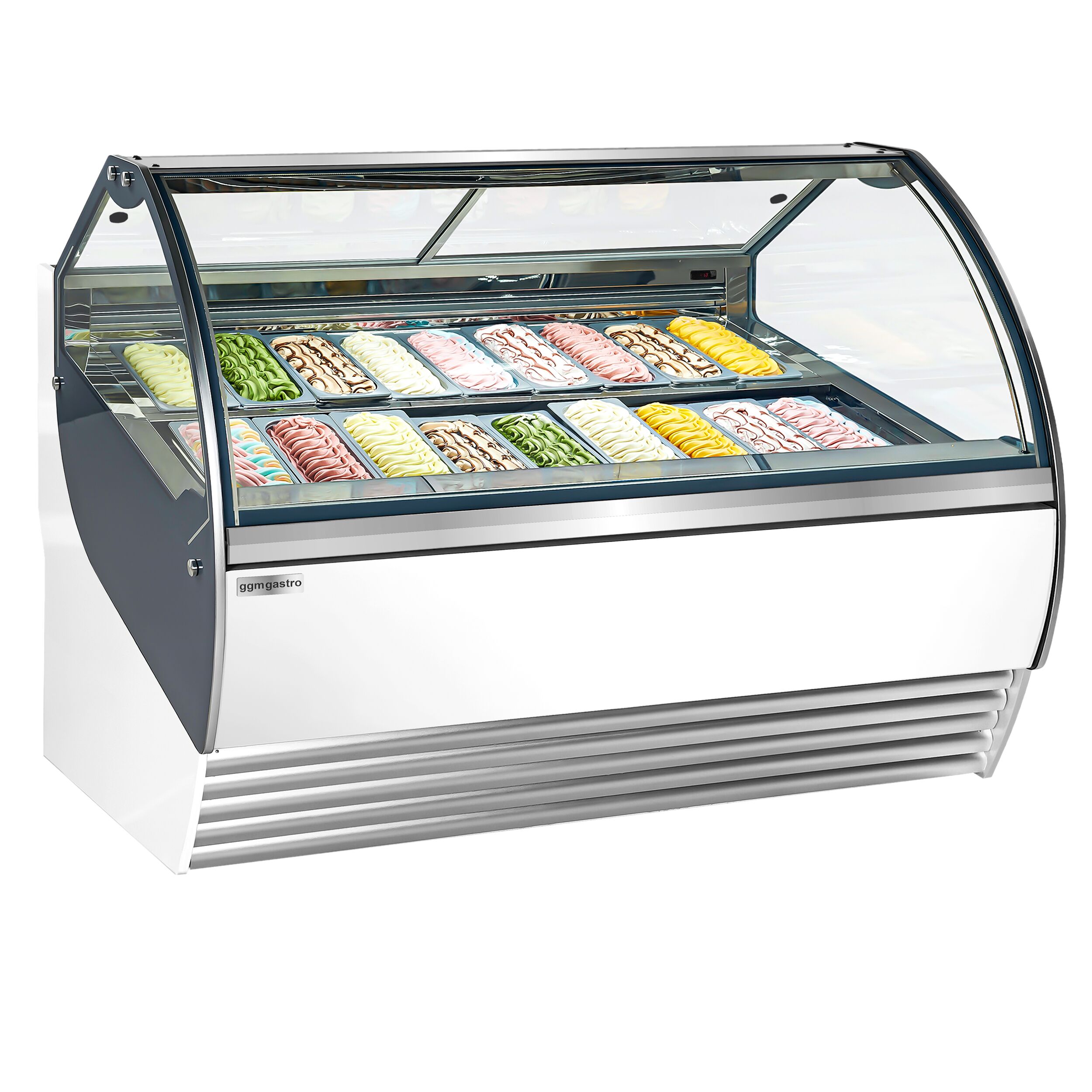 Vitrine à glace NOLAN – 1730 mm – refroidissement ventilé – pour 18 bacs à glace de 5 litres – Blanc