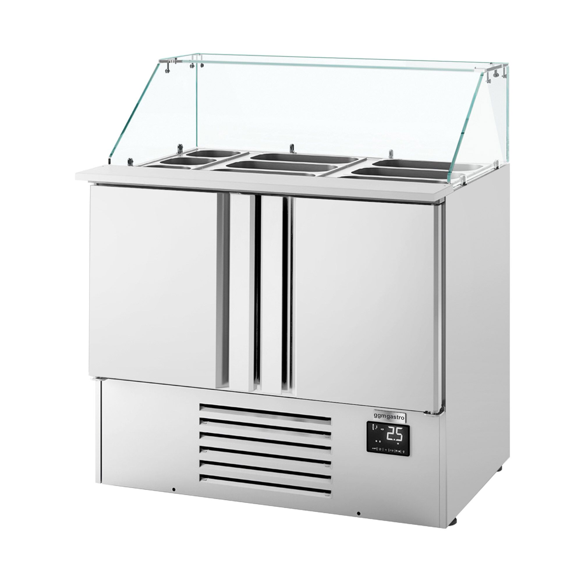 Commercial Saladette Counter PREMIUM PLUS - 978mm - 230L - 2 doors - with square glass canopy for 6 x GN 1/3 & 3 x GN 1/6