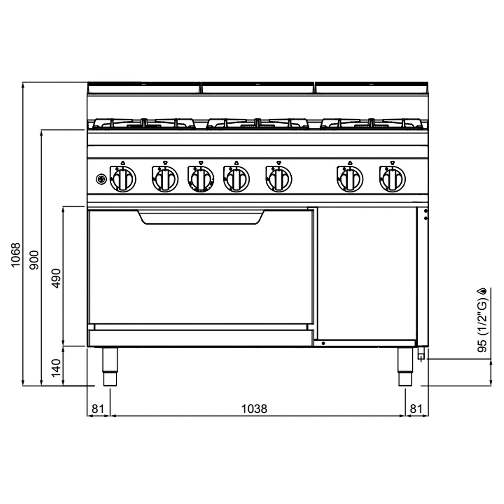 Fourneau à gaz – 33,5 kW – 6 brûleurs – avec four à gaz – 7,8 kW