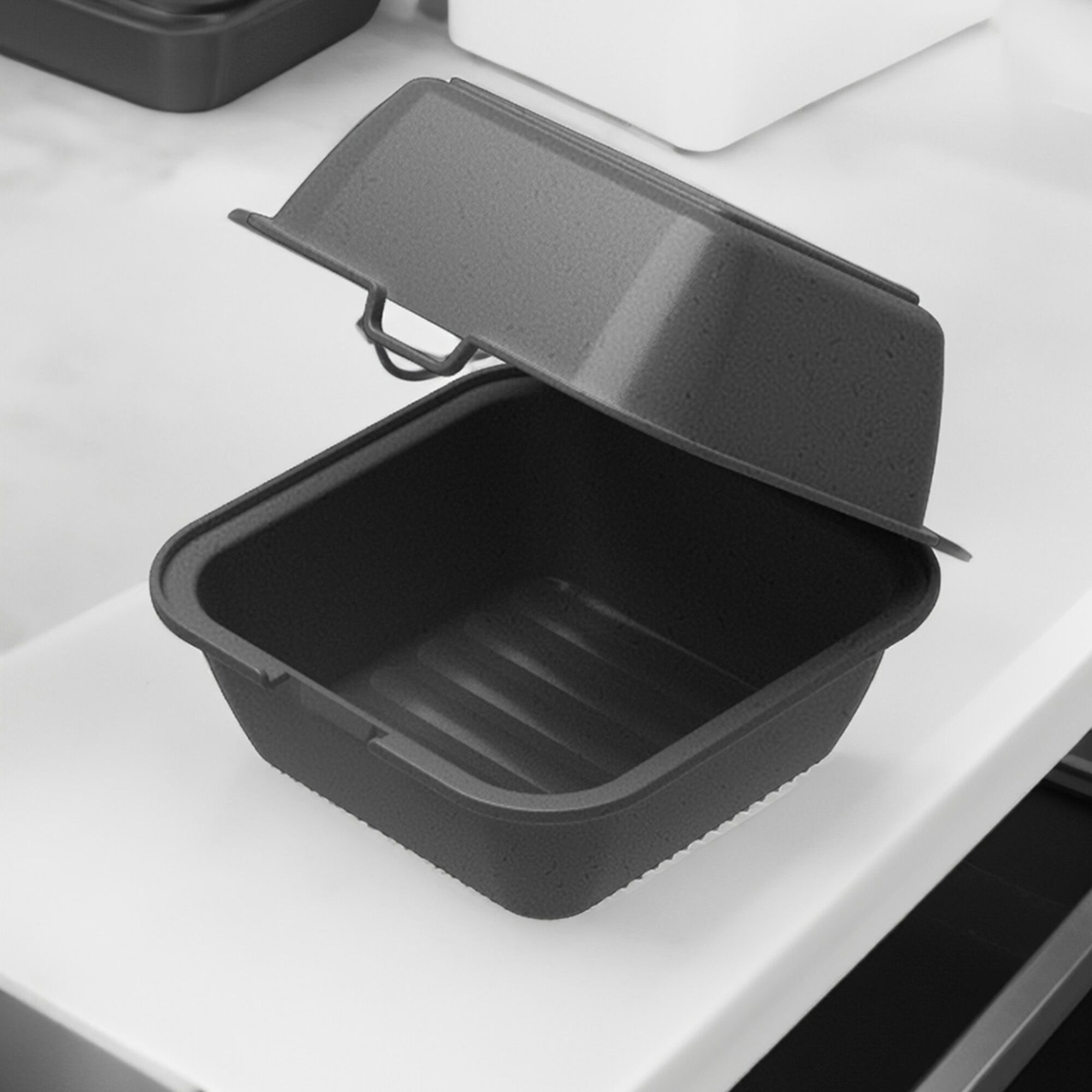 (12 pièces) Boîte à burger réutilisable - 155x155x126mm - couvercle séparé clipsable - Gris