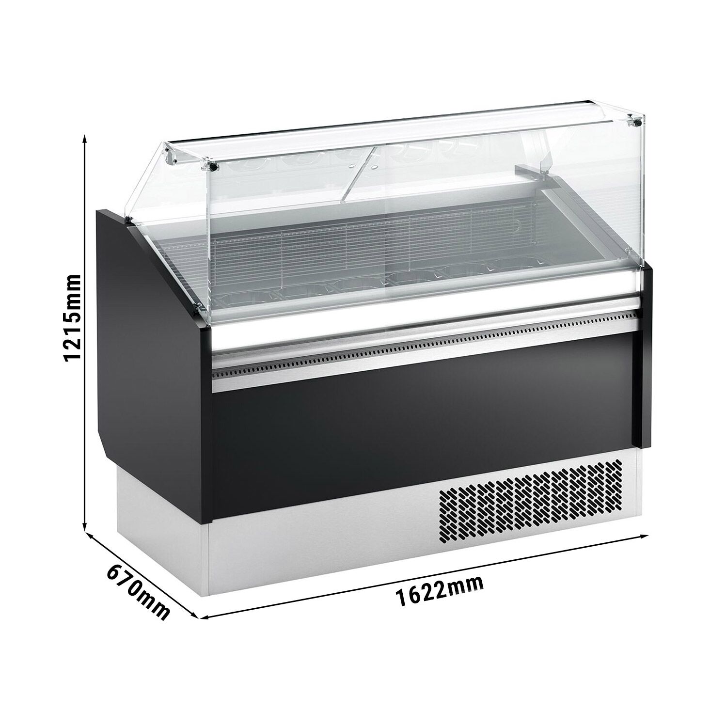Vitrine à glace LEVI – 1620 mm – refroidissement statique – pour 9+9 bacs à glace de 5 litres – Noir