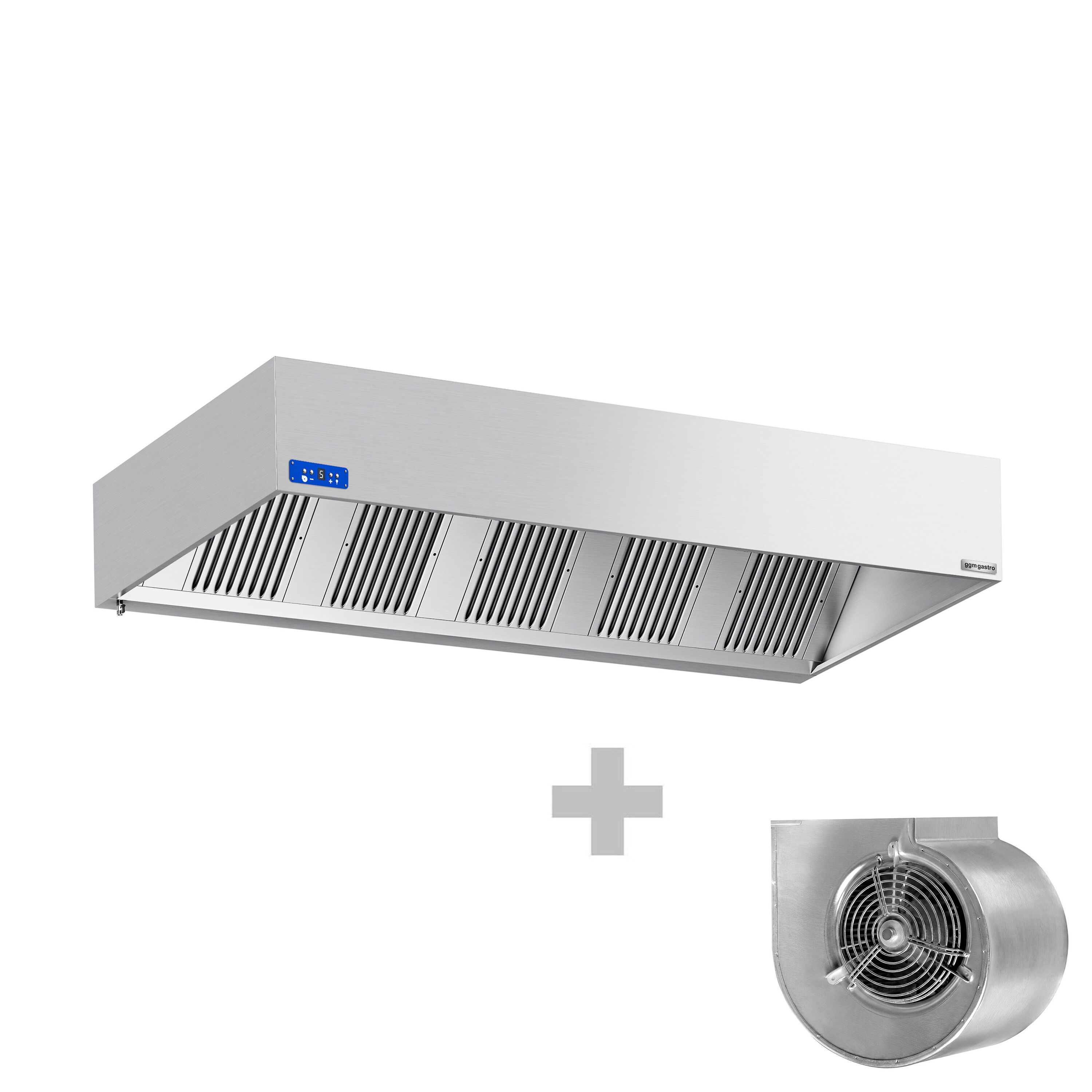 Commercial Wall-Mounted Extractor Hood with Motor - 2800mm - with Speed Controller, Baffle Filters & Lighting