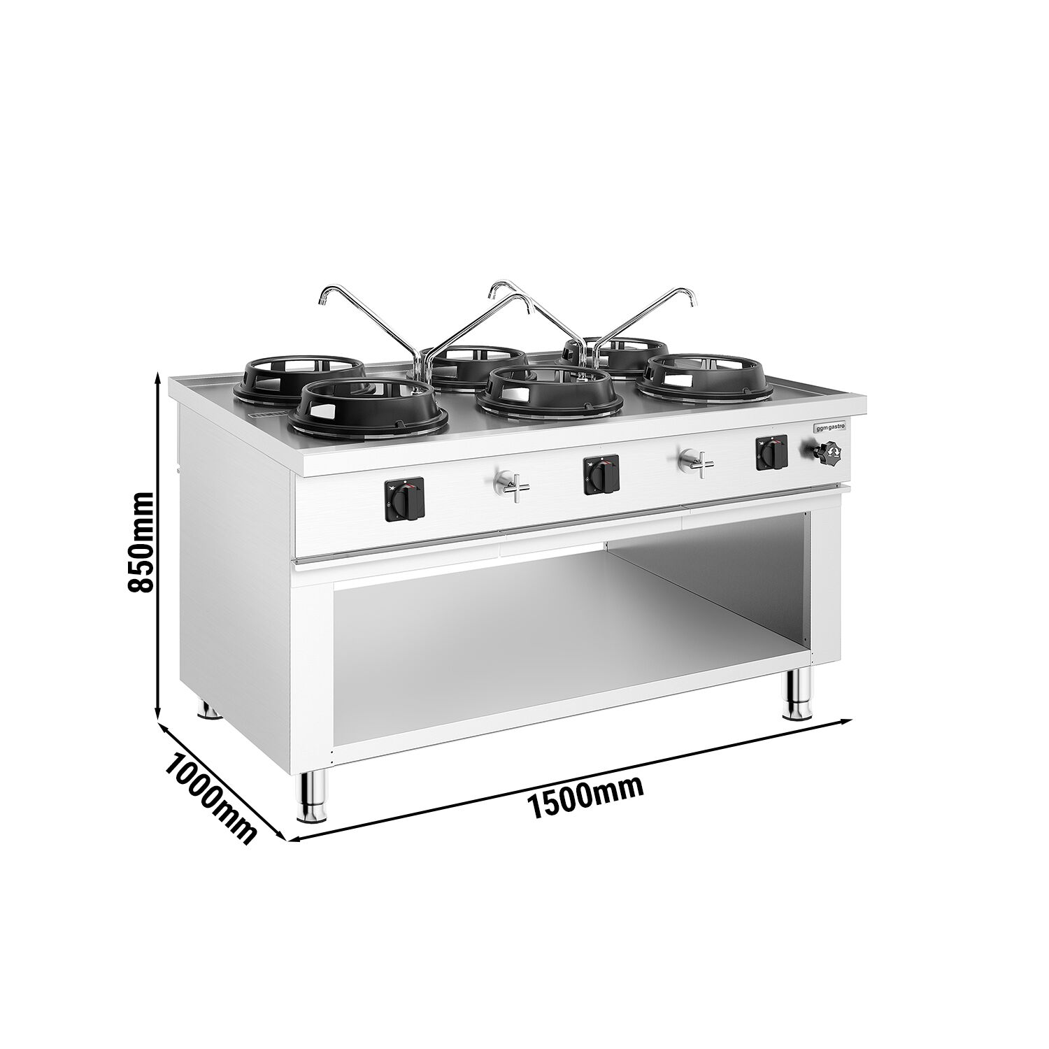 Cuisinière Wok à Gaz en Îlot - 90 kW - 6 Brûleurs - incl. 4 Robinets