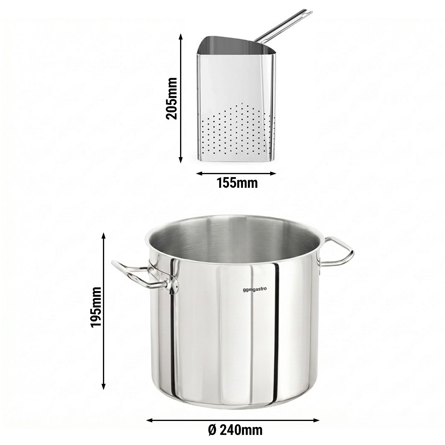 Panela - AISI 304 - 8L - Ø240mm - Altura:195mm - incl. 3 peneiras - compatível com todos os fogões, incluindo indução