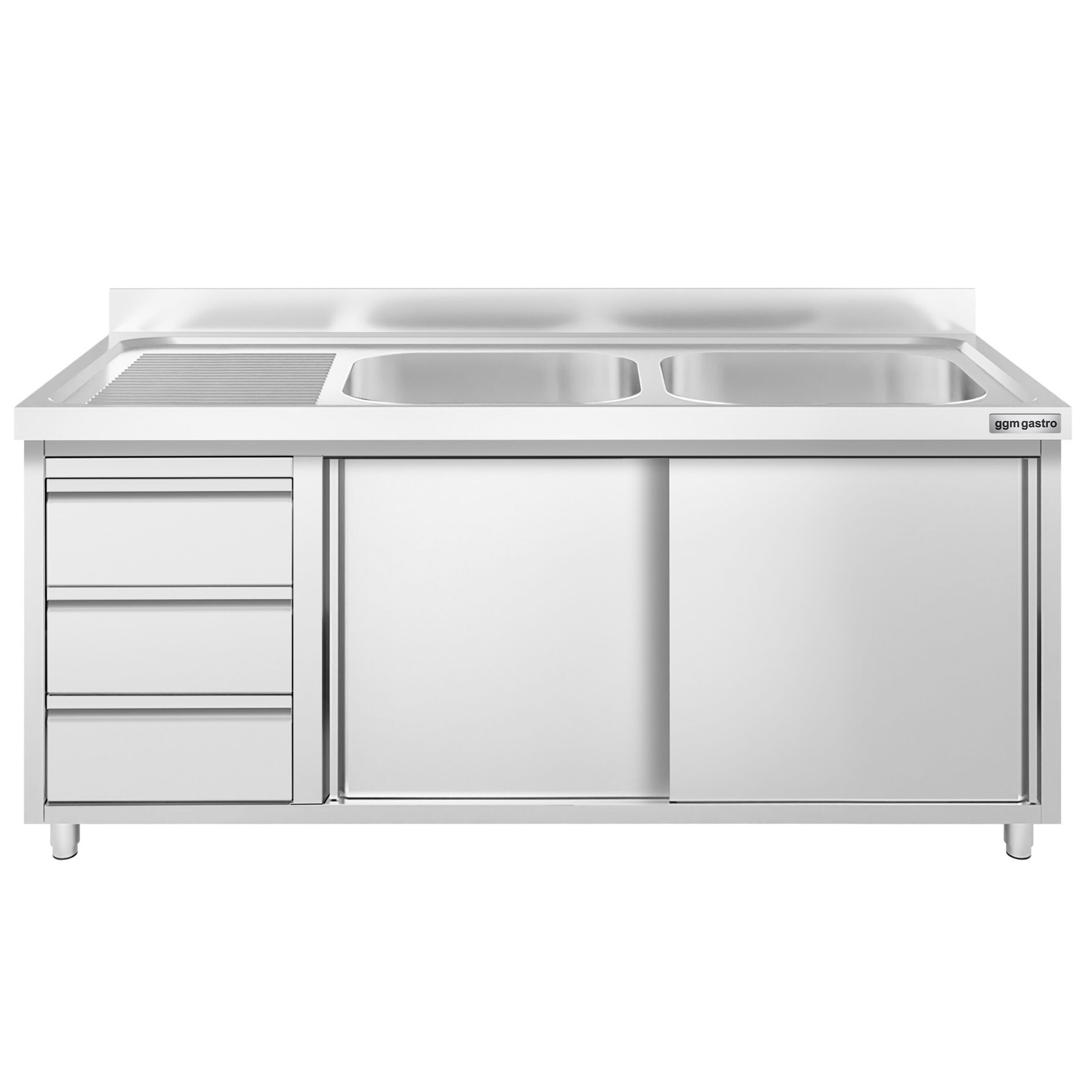 Meuble plonge PREMIUM - 1600x600mm - 2 bacs - 3 tiroirs