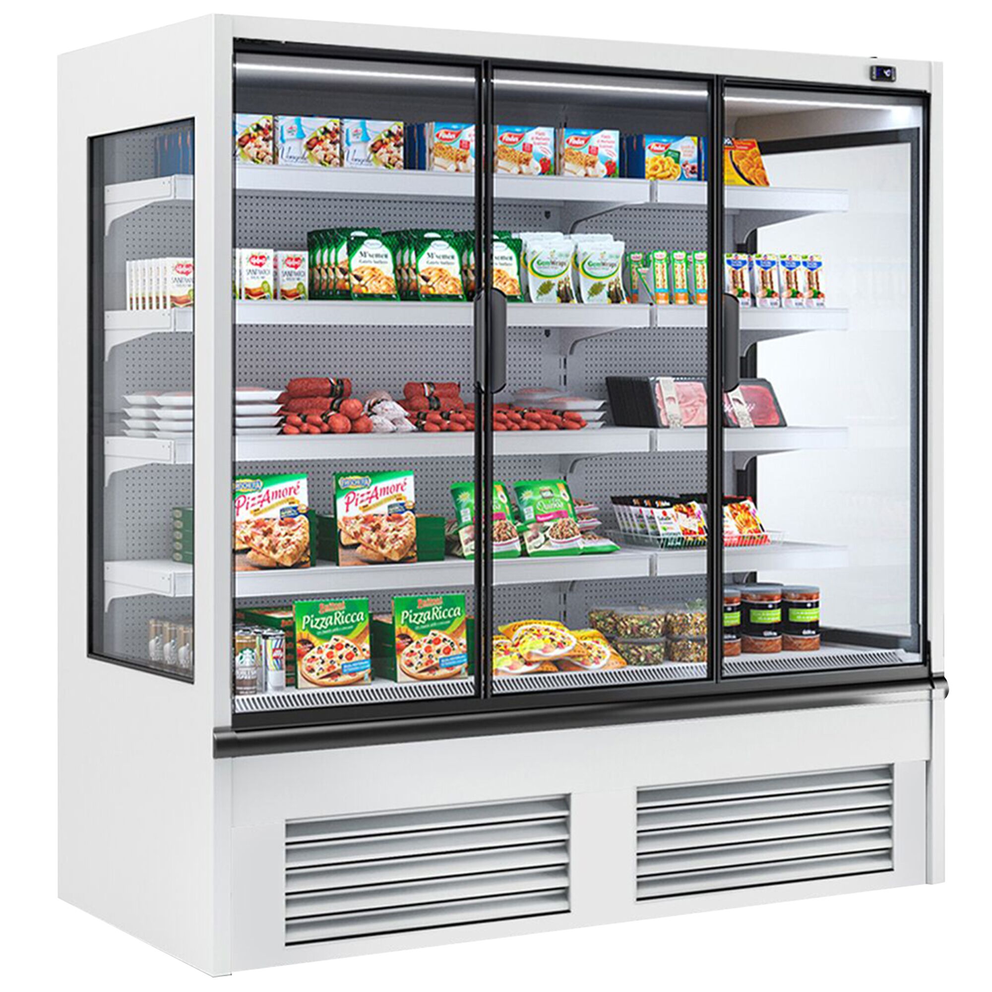 Commercial multideck display fridge - 1955mm - 1056L - with 1 double‑glazed hinged glass door & 2 shelves - White
