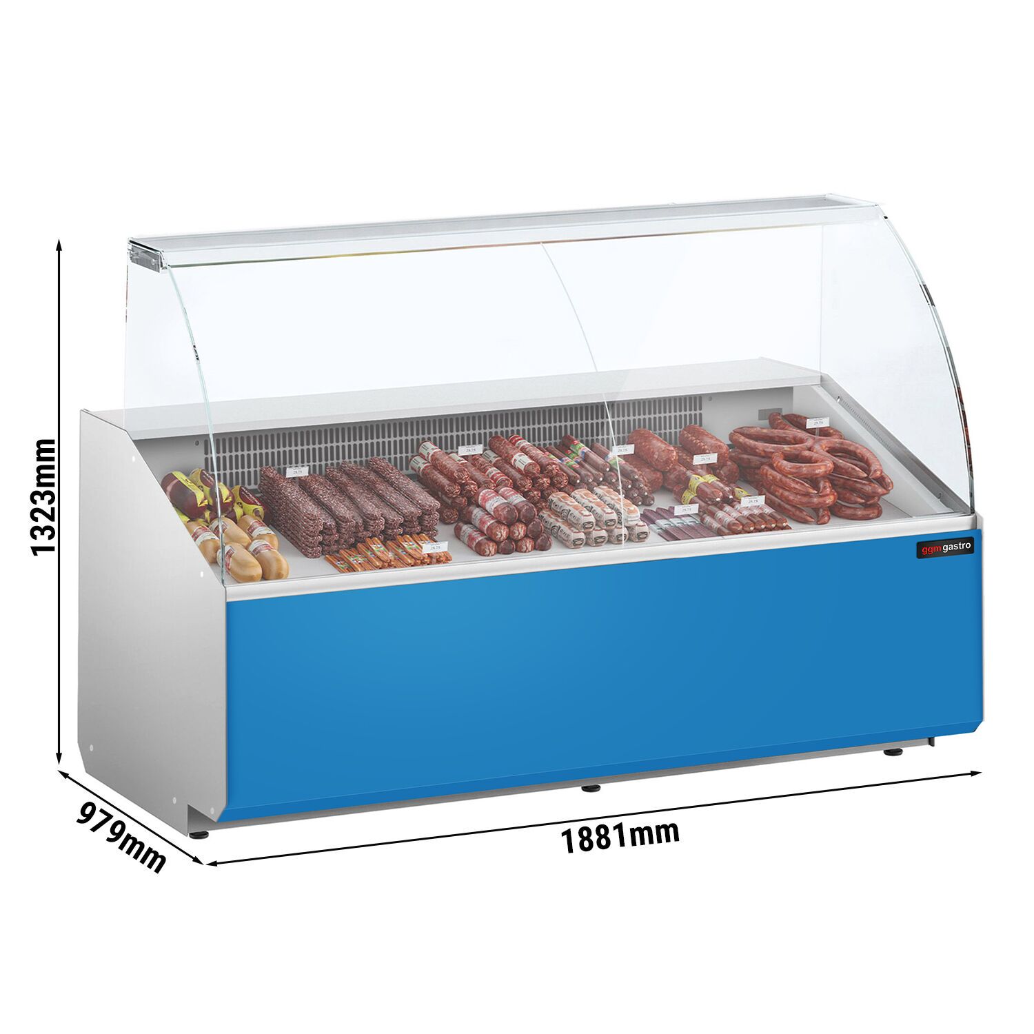 Serve Over Counter - 1881x979mm - front panel light blue - capacity 387 litres