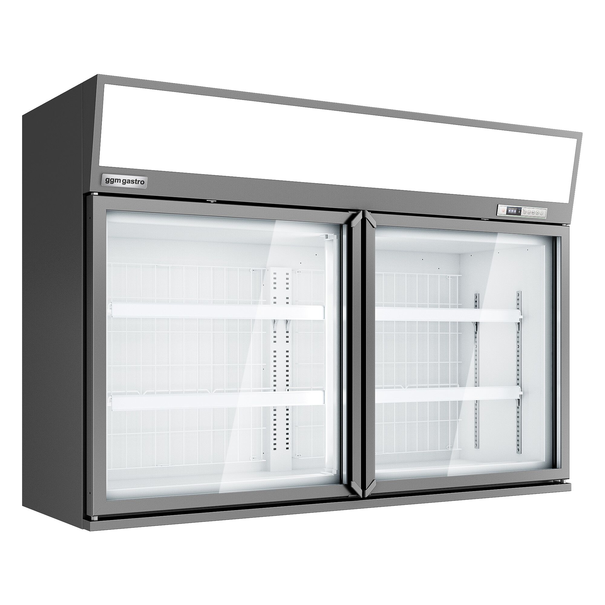 Vitrine murale de congélation pour supermarché - 1450 mm - 232 litres - avec 2 portes & 2 étagères - Gris