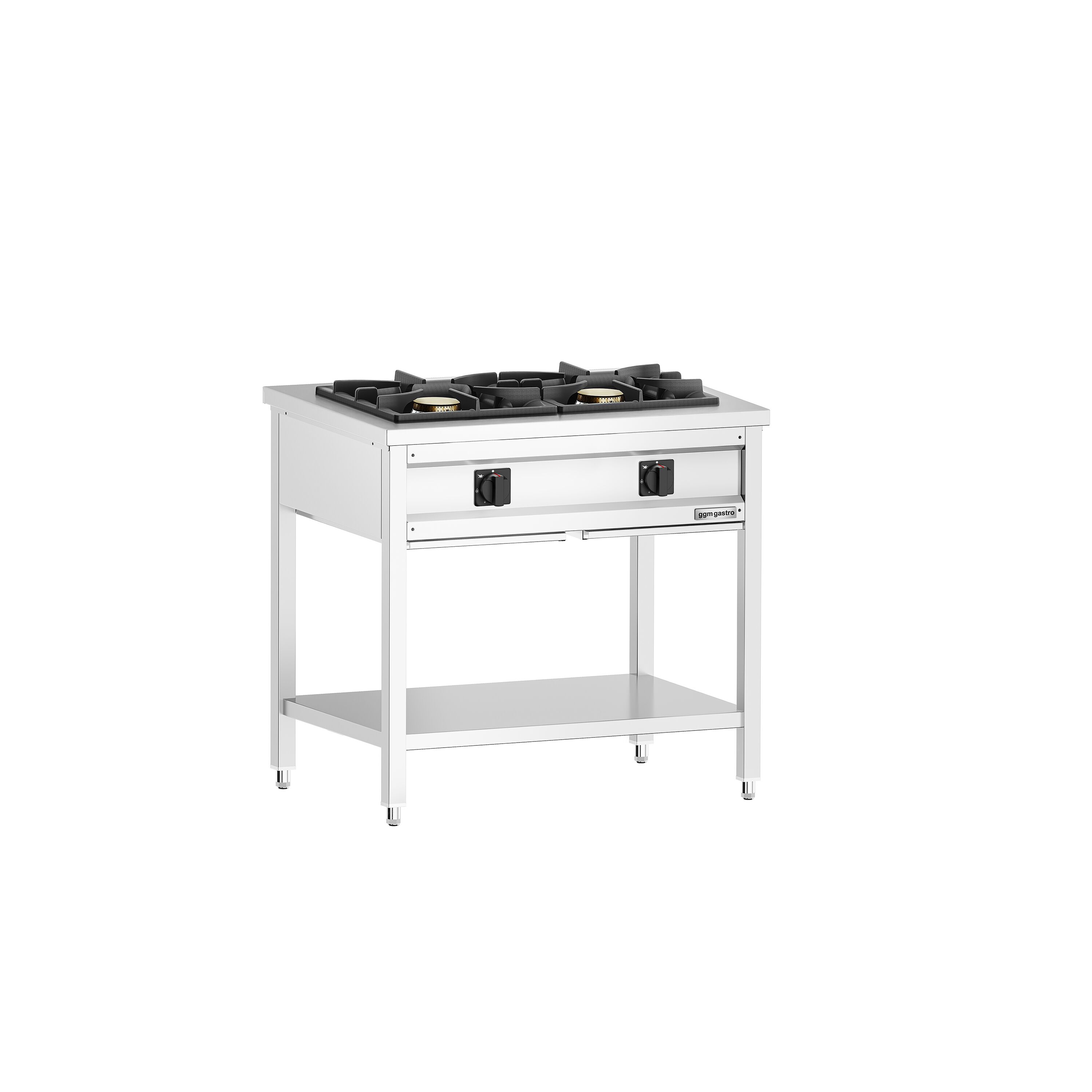 Fourneau à gaz – 17 kW – 2 brûleurs – ouvert avec socle de base & tiroir de récupération