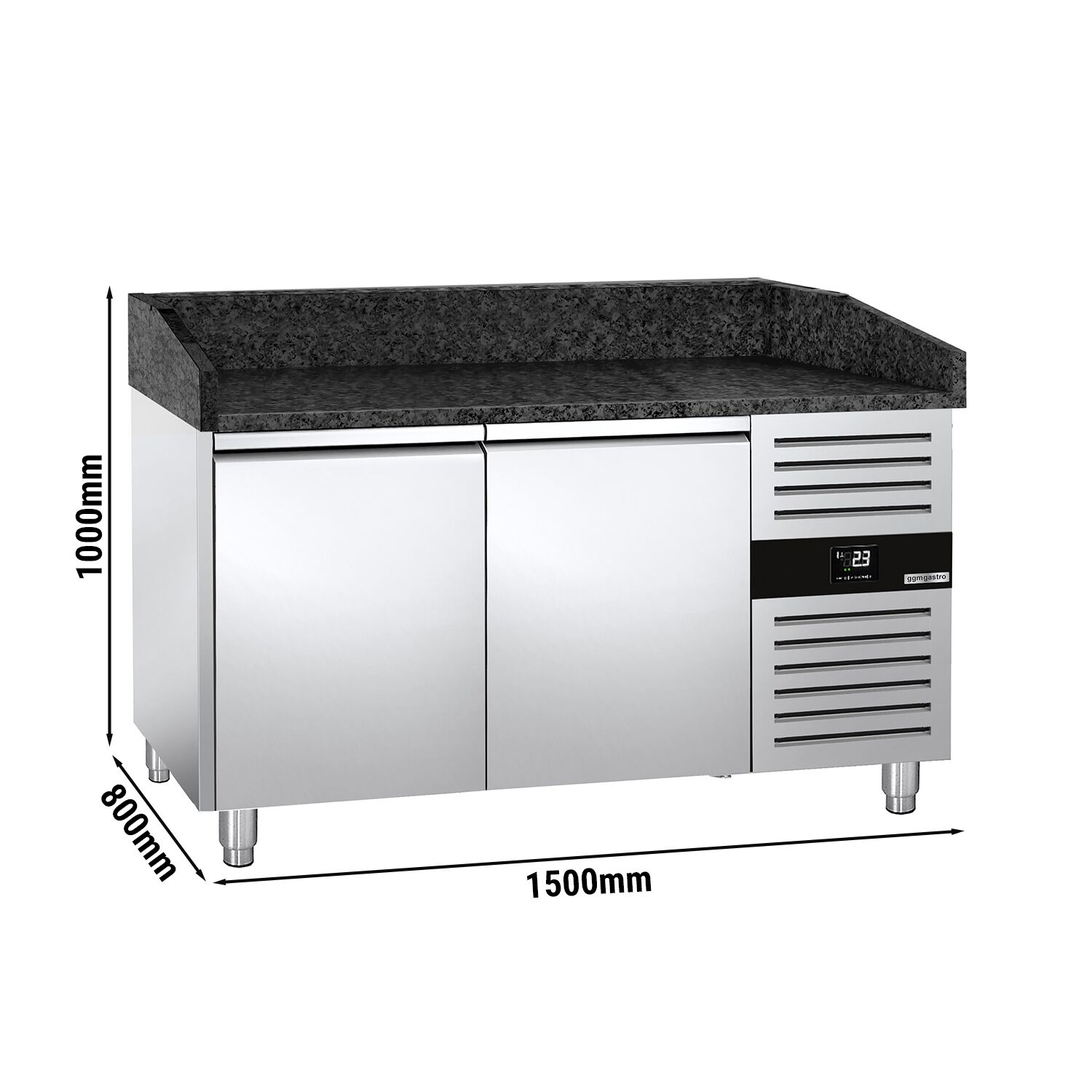 Banco pizza refrigerato PREMIUM - 1500x800mm - con 2 porte - piano in granito