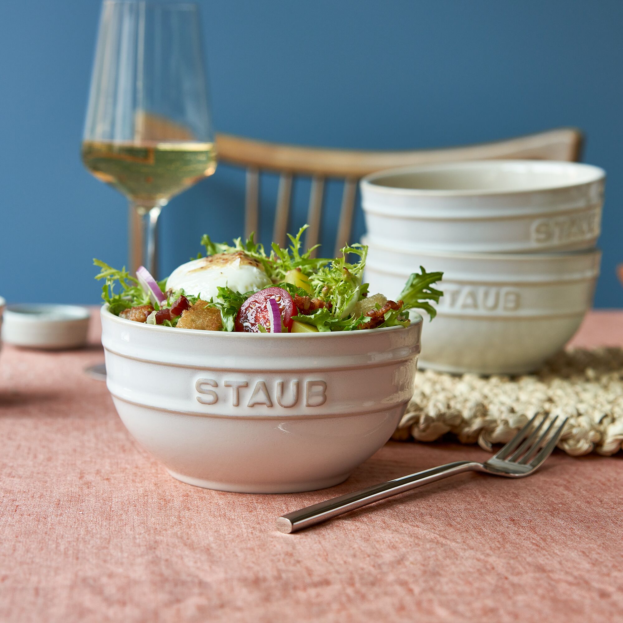 (2) STAUB| Ceramic Mould Set – Ivory White - Antique Glaze - Stackable