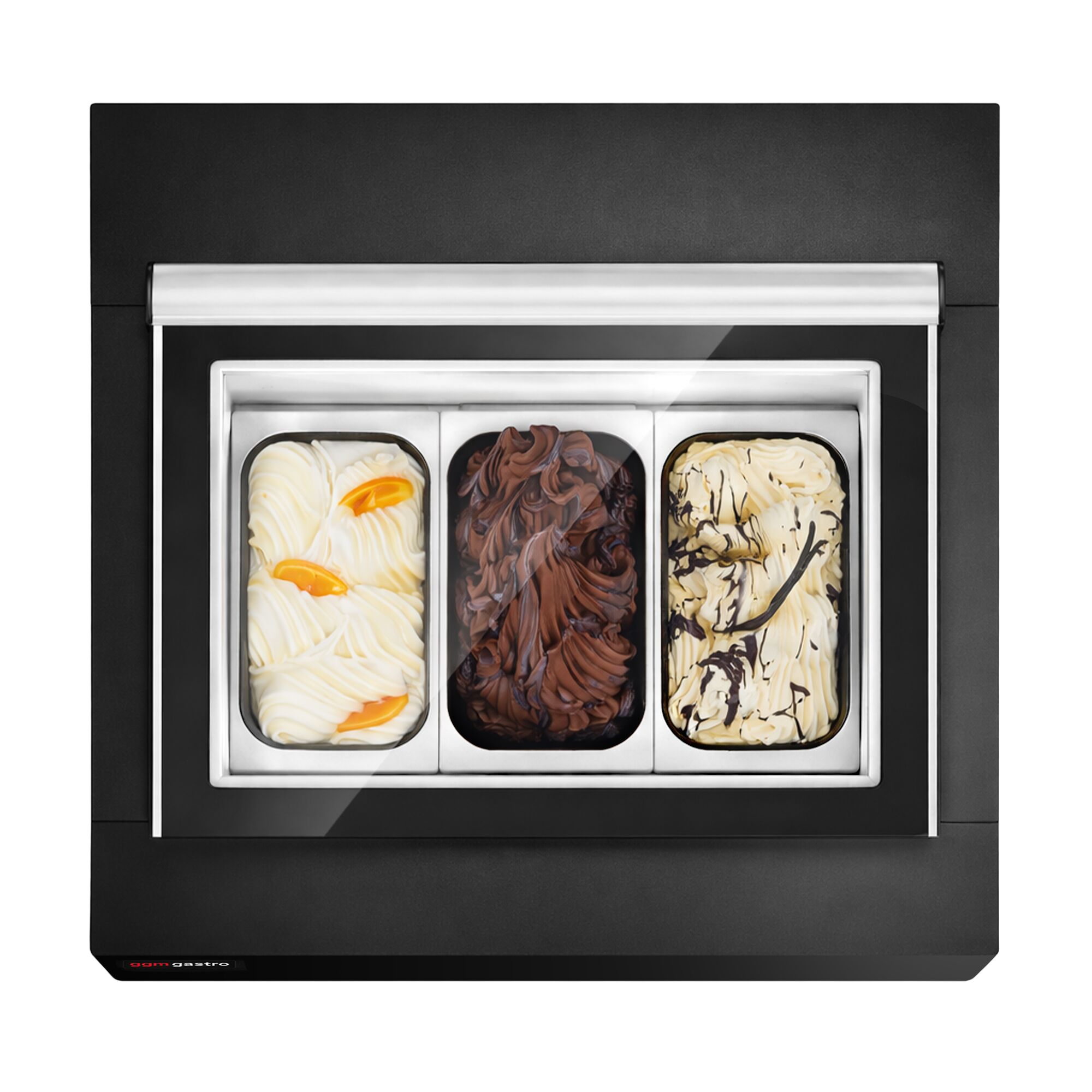 Vitrine à glaces à poser - 670mm - Froid statique - Noir - pour 3 bacs Napoli 5 L - Côté client