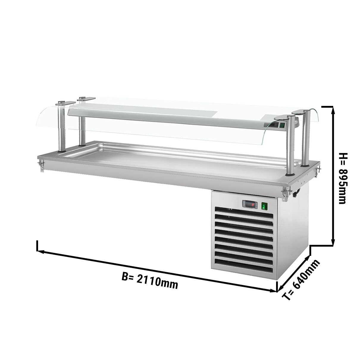 Drop-In Cold Plate - 2100mm - +2 to +8°C - 6x GN 1/1 - 700W - with glass sneeze guard