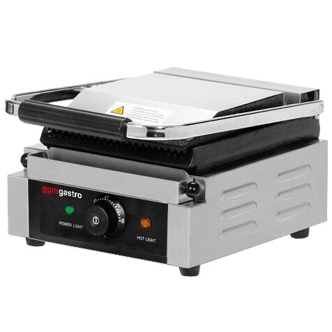 Commercial Contact Grill - Heavy Duty Panini Press - 2.2kW - Digital - plates: ribbed top & bottom - grill area: 230x230mm