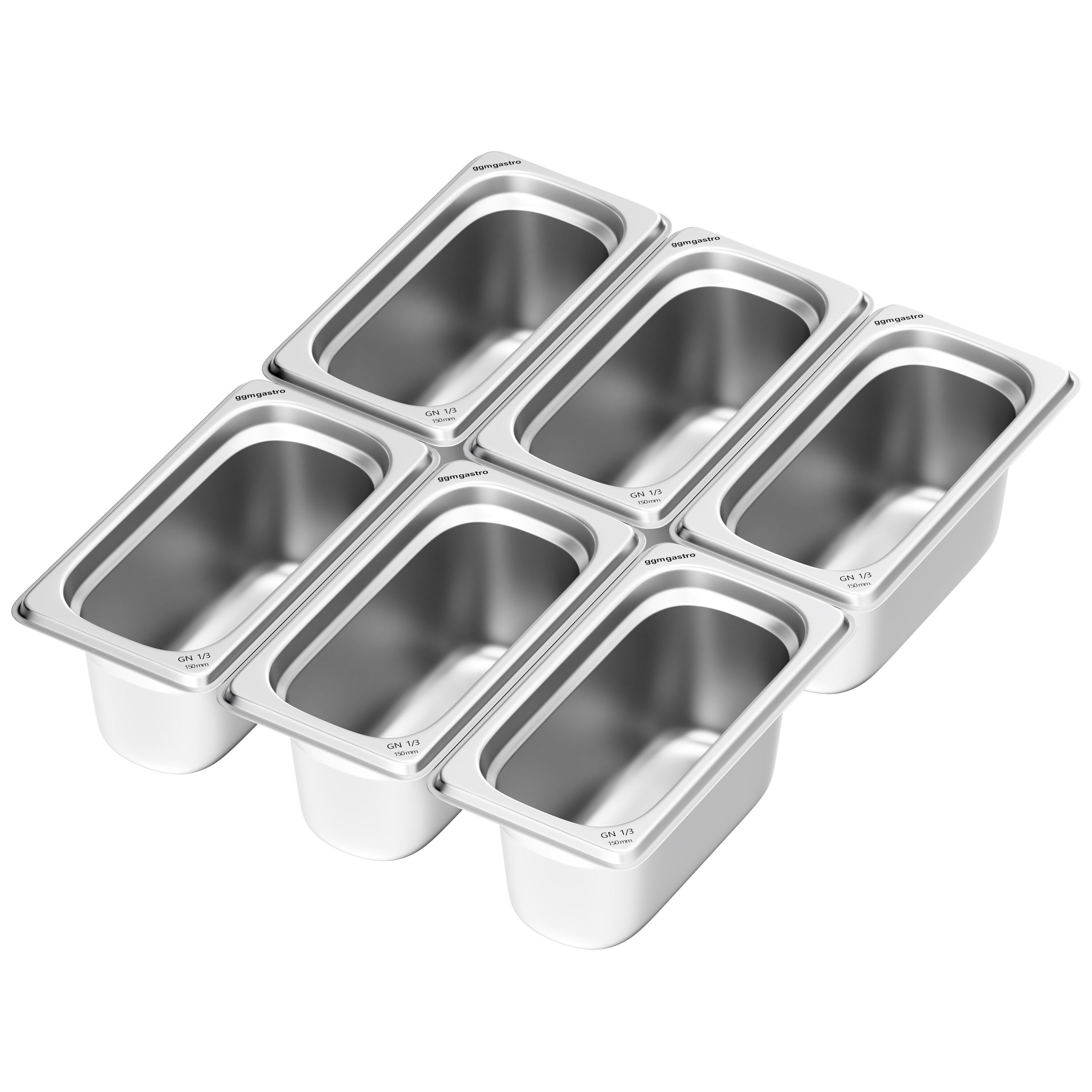 (6 pièces) Bac GN 1/3 en inox - Hauteur : 150 mm