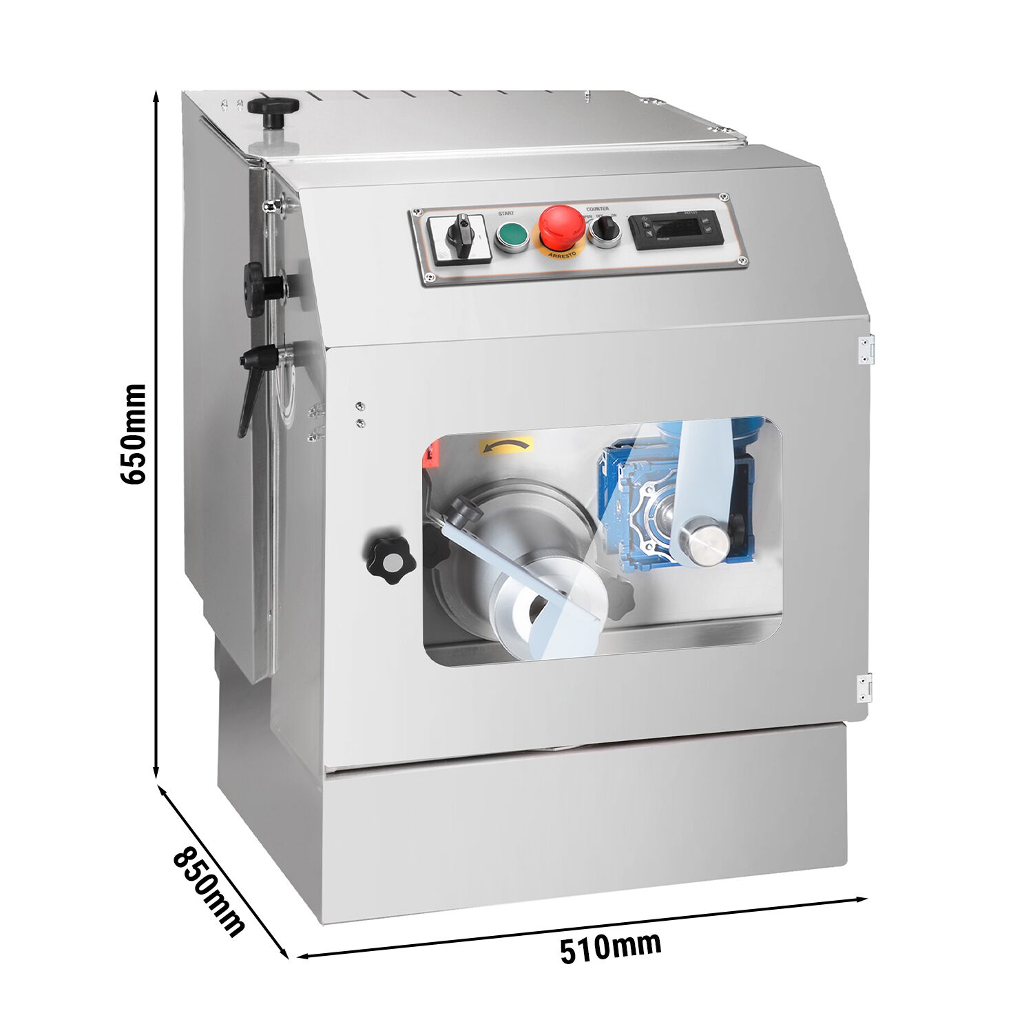 Manuell degdelare - Effekt: 0,93 kW - Degvikt: ~50–800 g (4×200 g) - Degkapacitet: 30 kg - max. 340 st/h