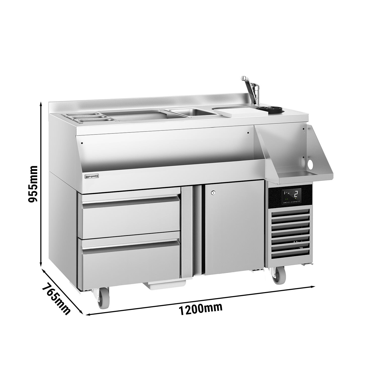 Επαγγελματικό Ψυχόμενο Bar Station για κοκτέιλ - 1200 mm - 150 l - 1 πόρτα, 2 συρτάρια & πρίζα 230 V