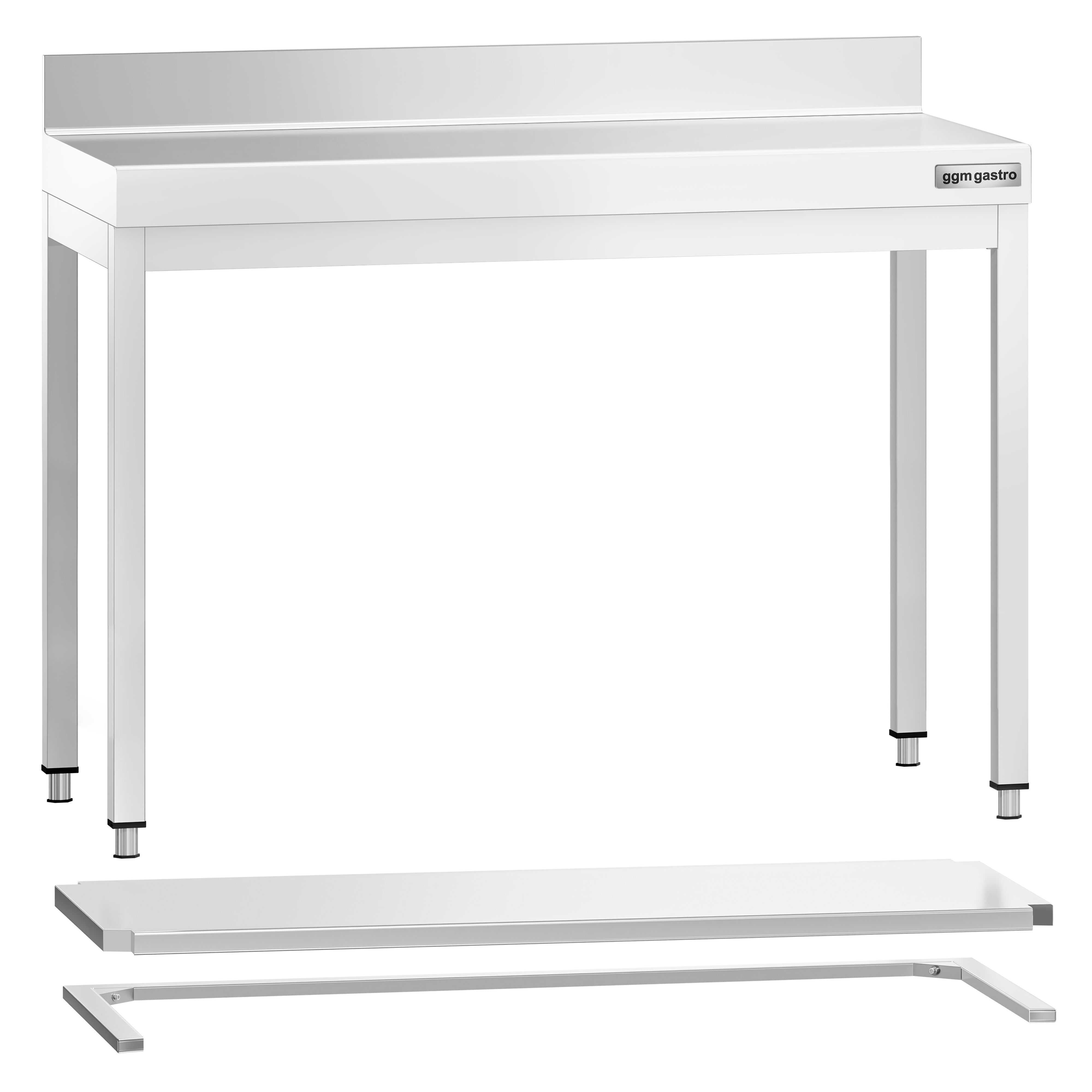 Table de travail inox PREMIUM - 1000 x 700 mm - avec tablette inférieure, Dosseret & Renforts