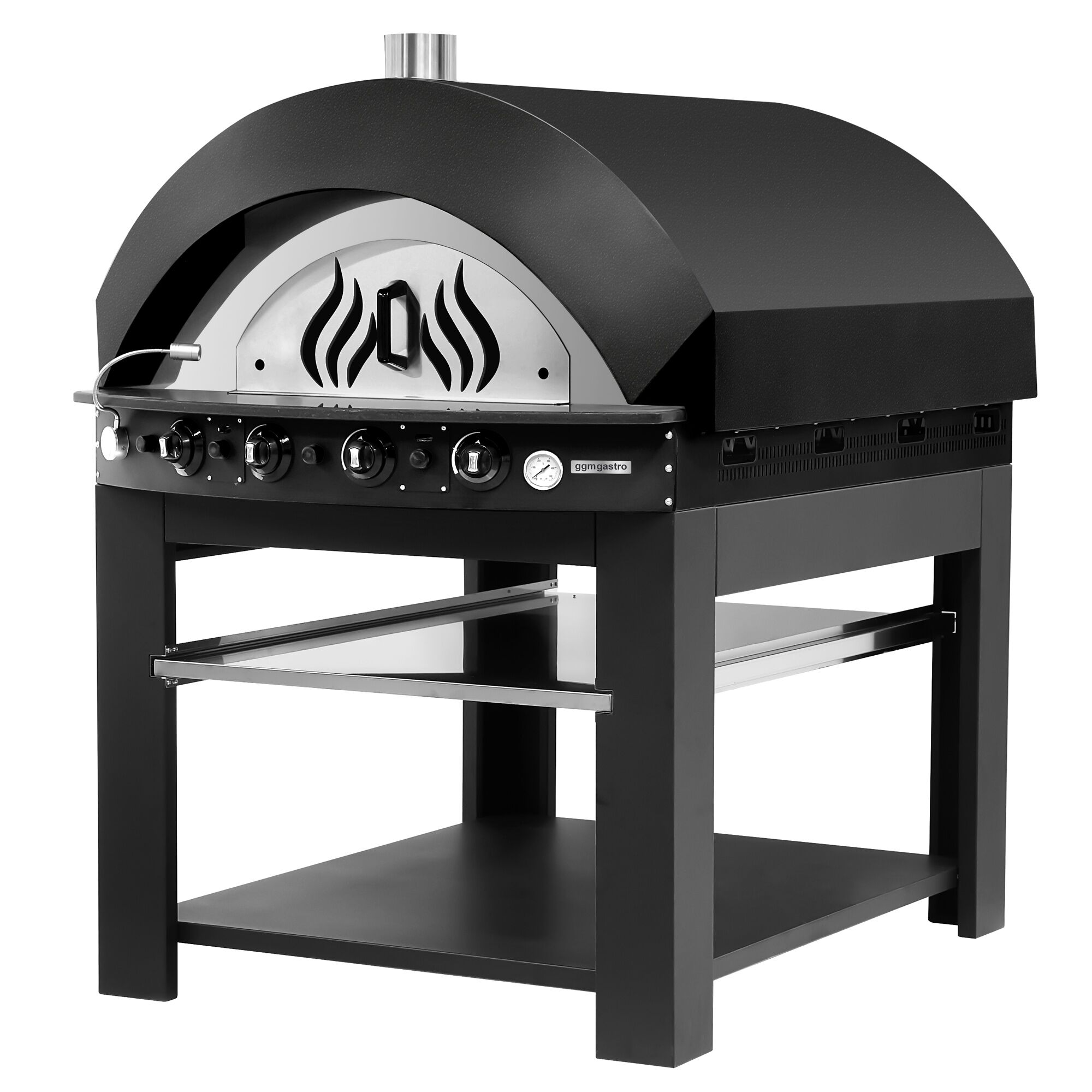 Four à pizza à gaz - 9 x 25 cm - Manuel - Noir - avec soubassement inclus