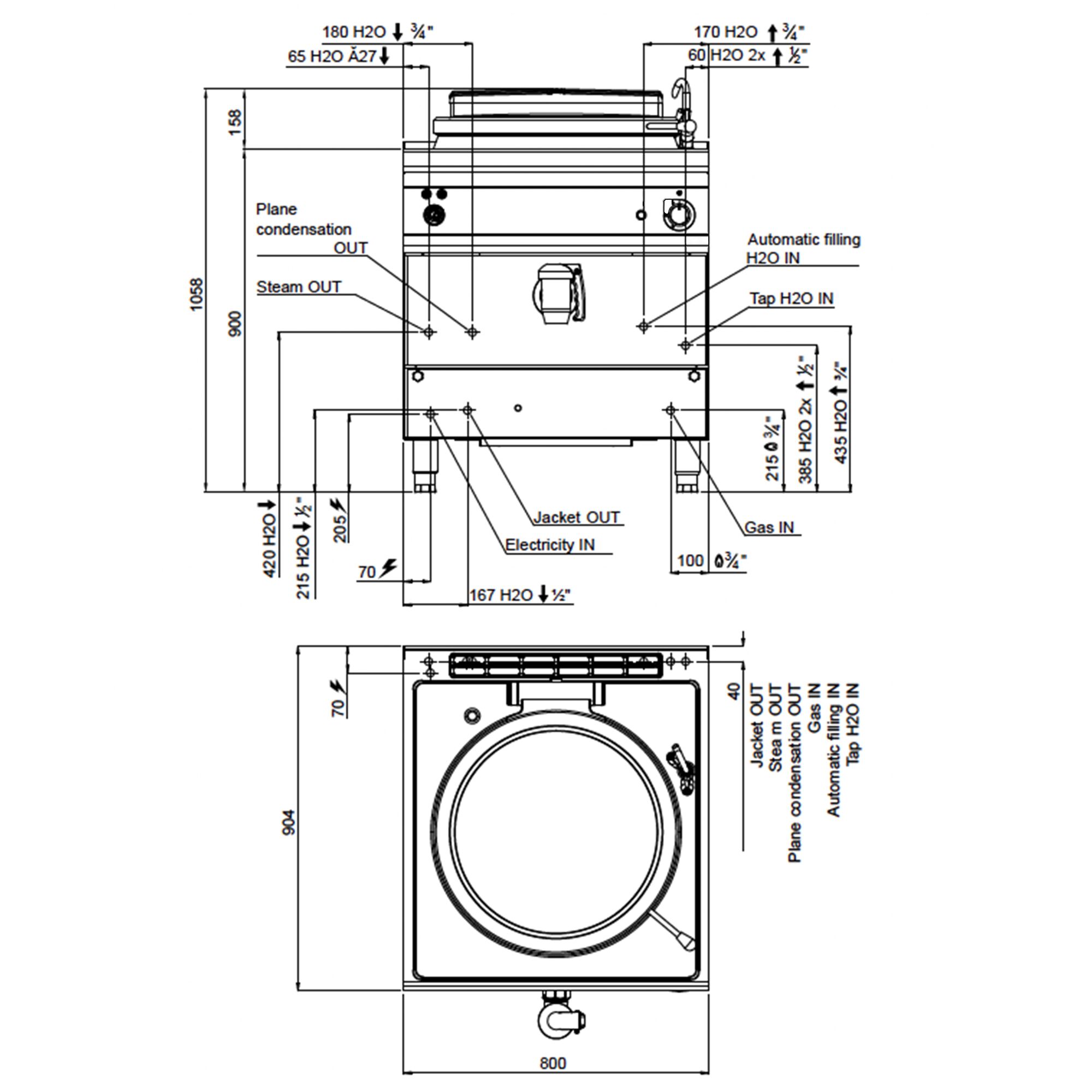 Gas Boiling Pan - 100L - 20.9kW - Indirect Heating - with Water Connection