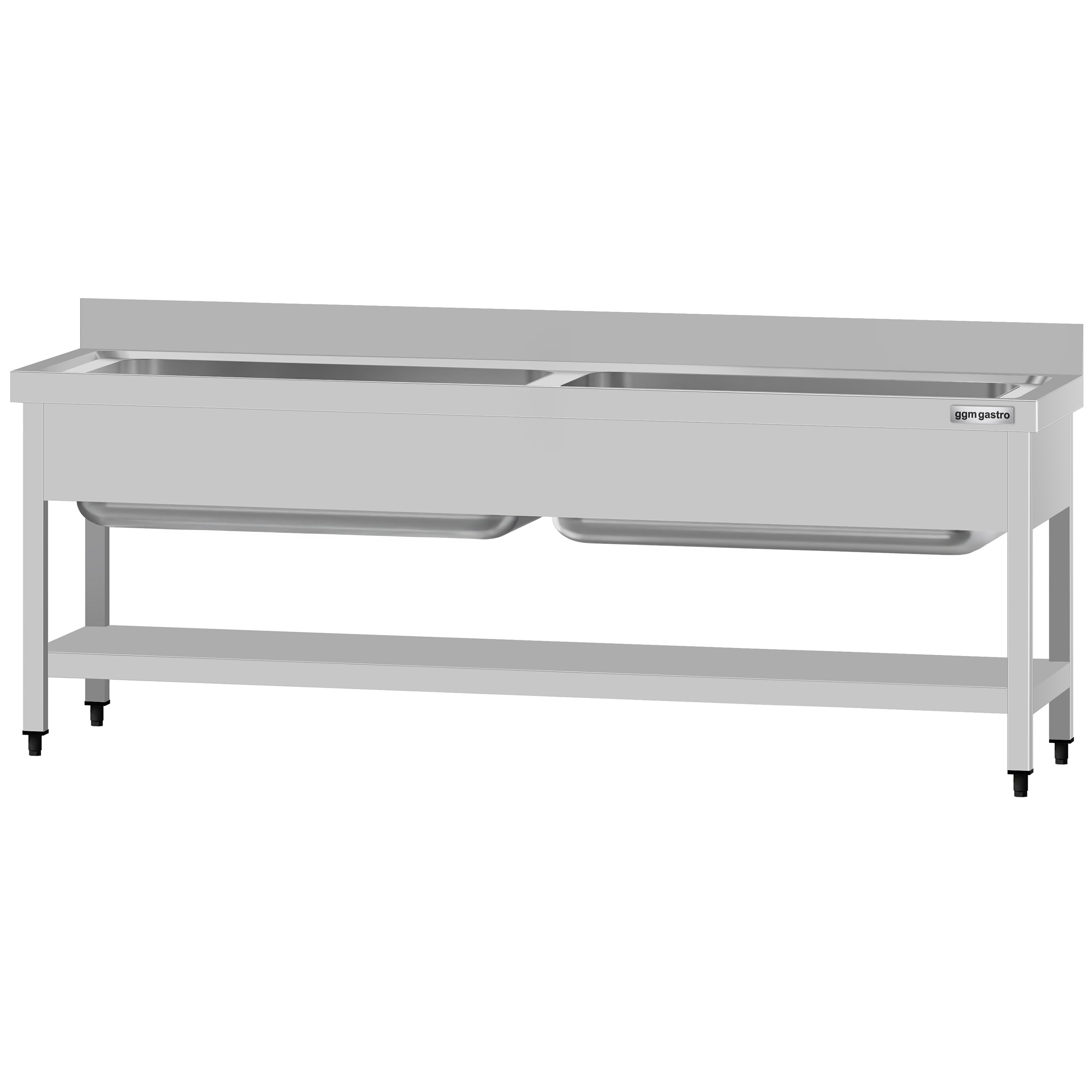 Plonge à marmites en inox ECO - 2000x700mm - avec étagère basse & 2 bacs