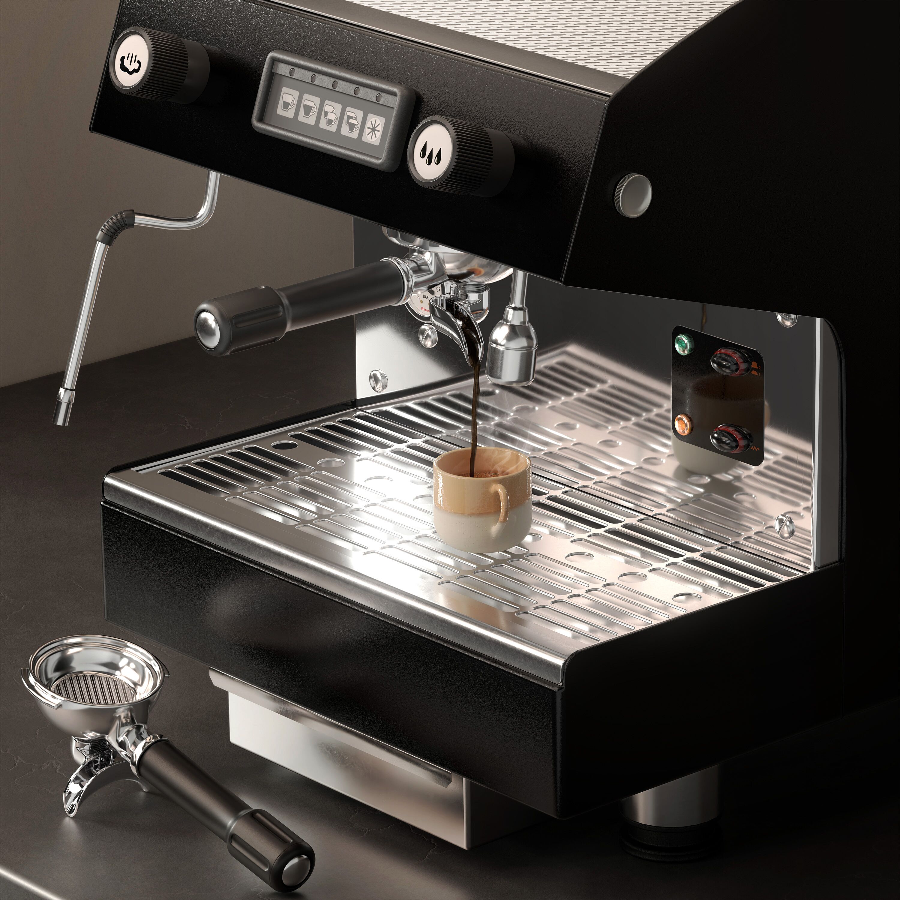 Machine à café porte-filtre – 1 groupe – avec système de préinfusion inclus