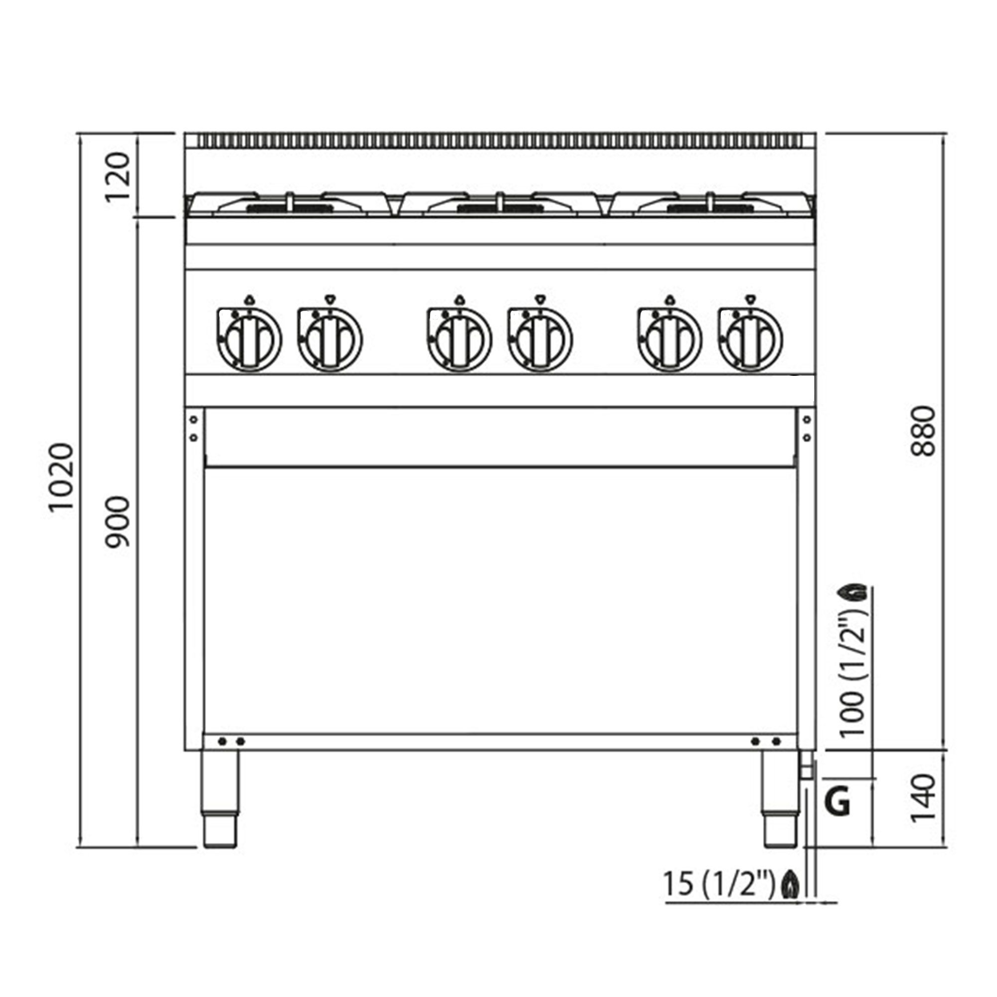 Fourneau à gaz – 28,5 kW – 6 brûleurs