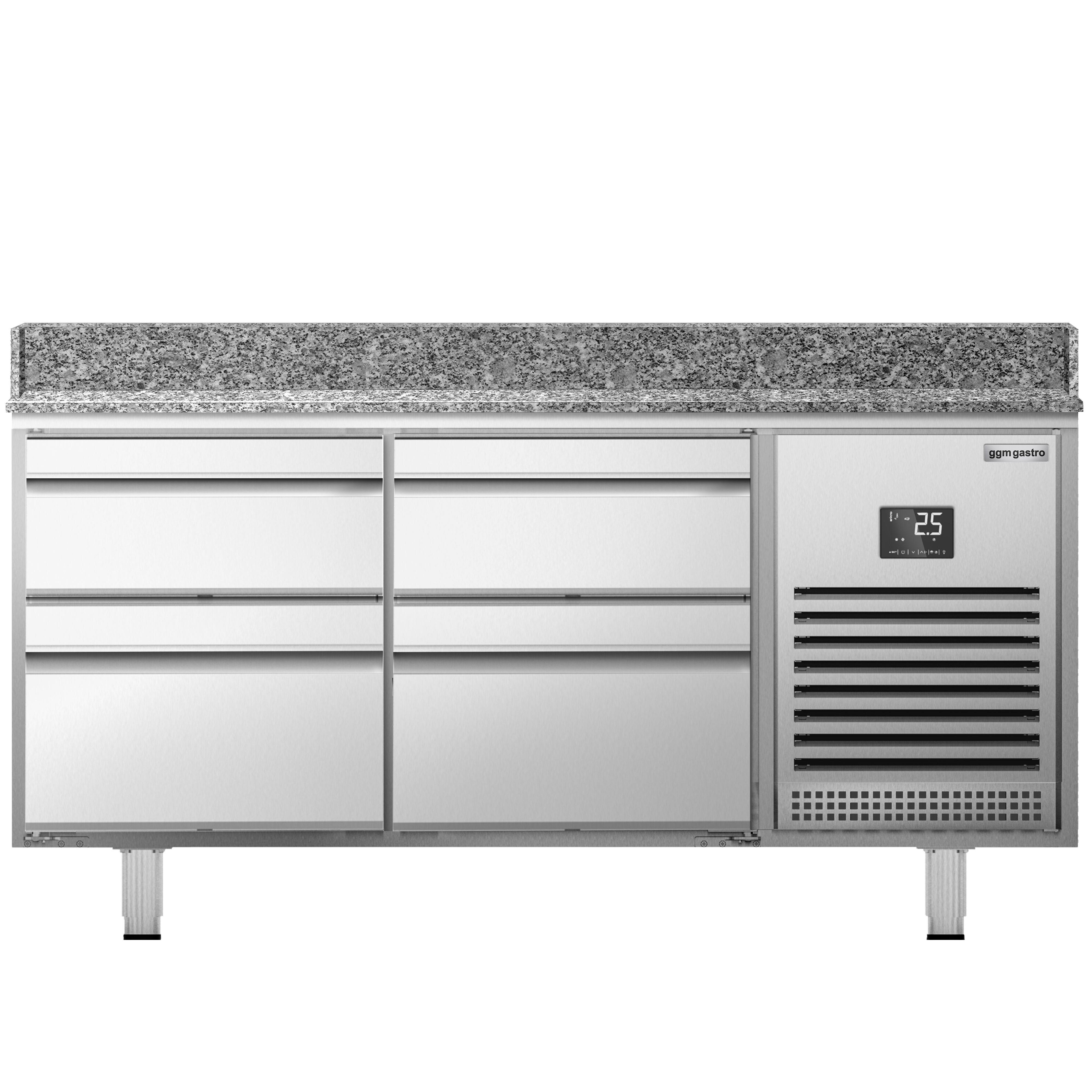 Commercial Pizza Prep Counter - Granite Top PREMIUM PLUS - 1490x700mm - with 0 doors & 4 drawers