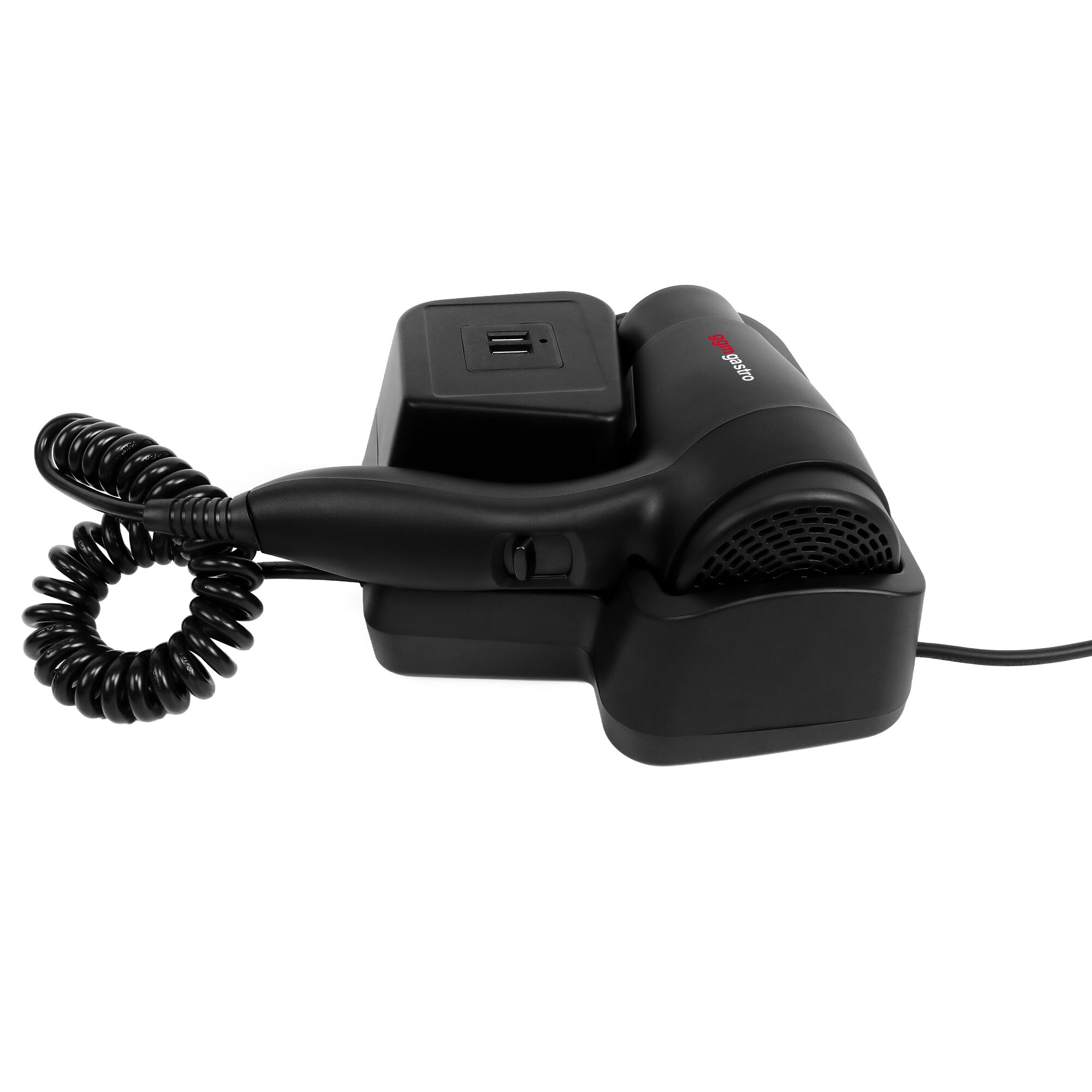 Fén s nástěnným držákem – teplý a studený vzduch – 2 USB porty – 1,3 kW