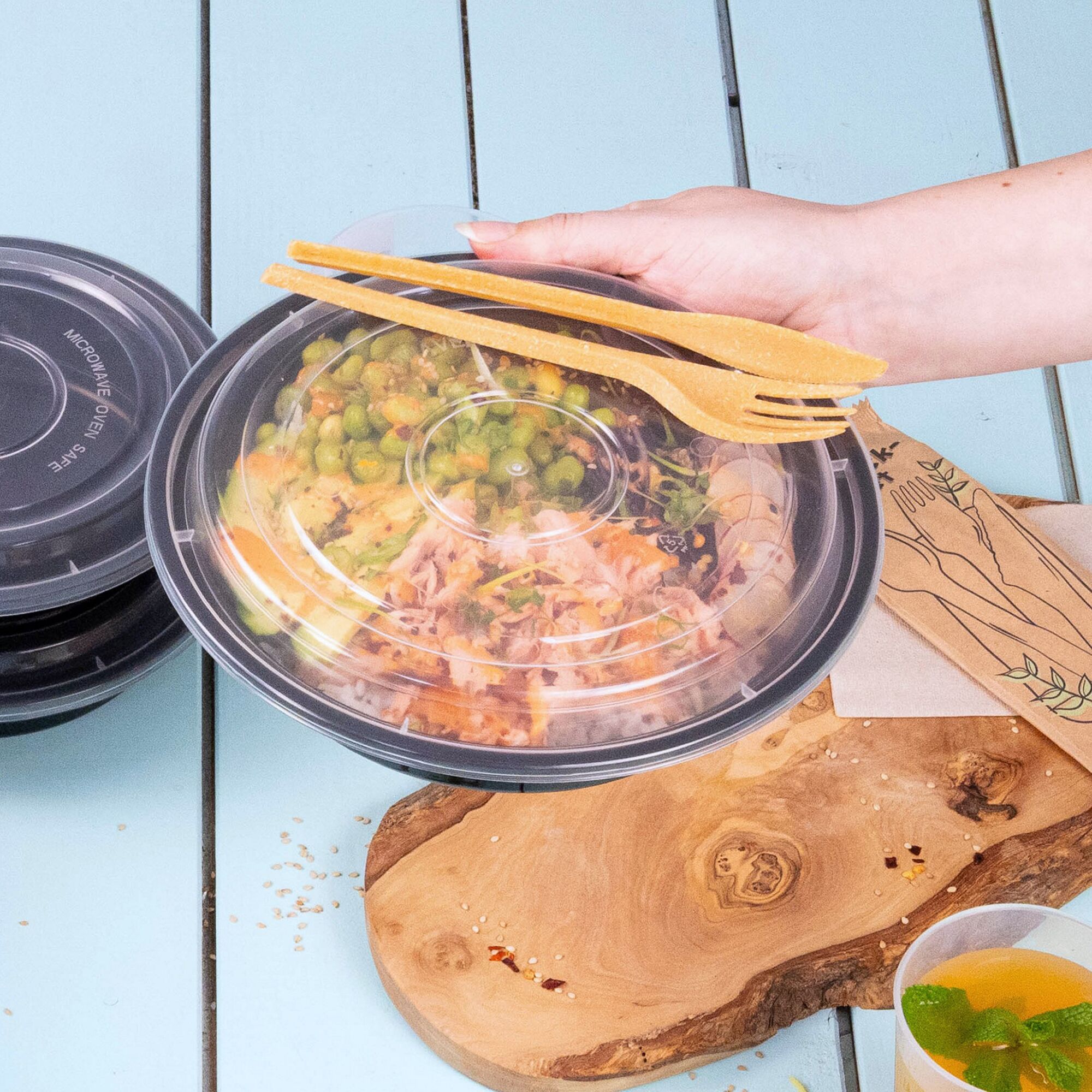 (300 pcs) Boîte repas réutilisable - Ronde - Transparent