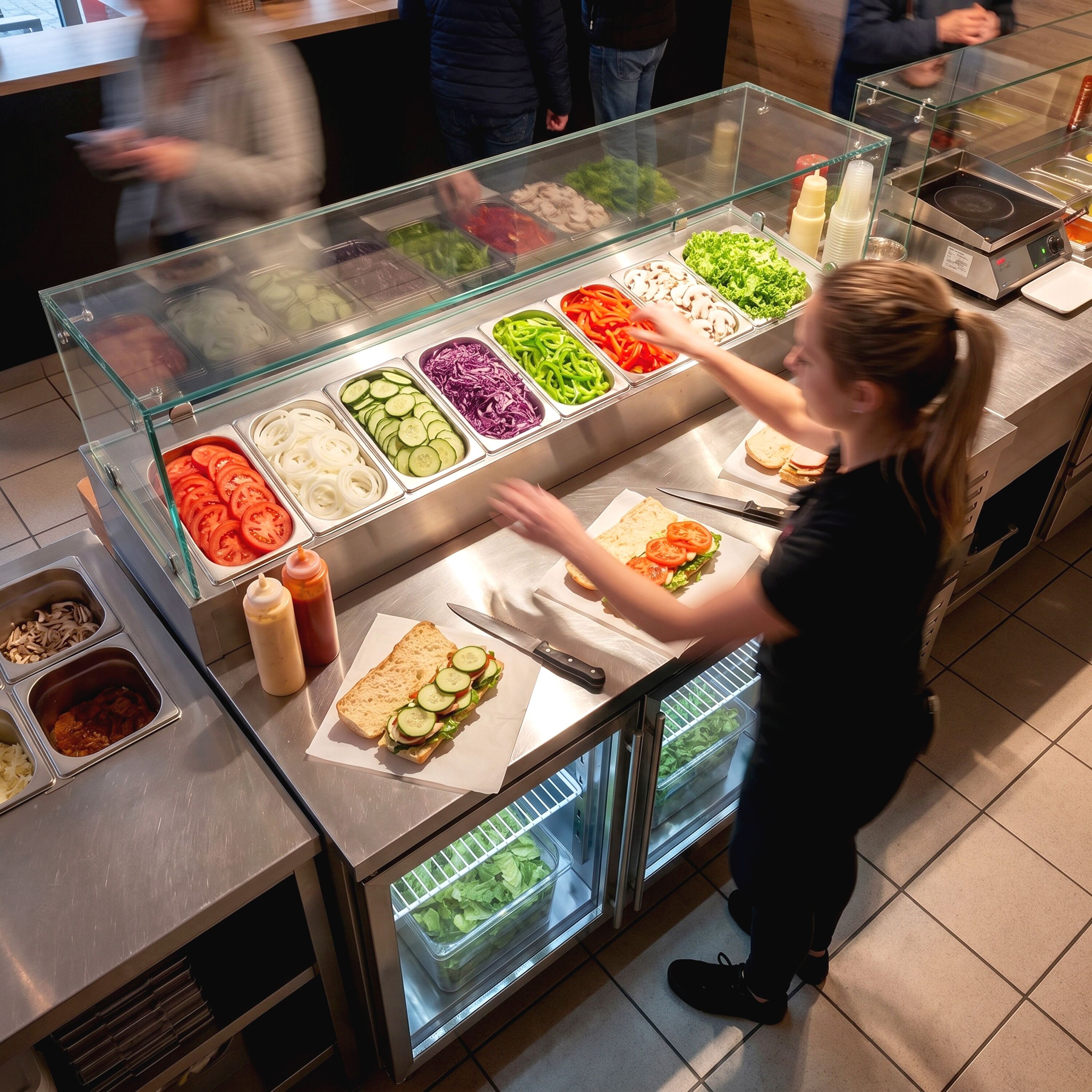 Commercial Saladette Prep Counter PREMIUM - 1510x800mm - with 2 Glass Doors - for 8x GN 1/3