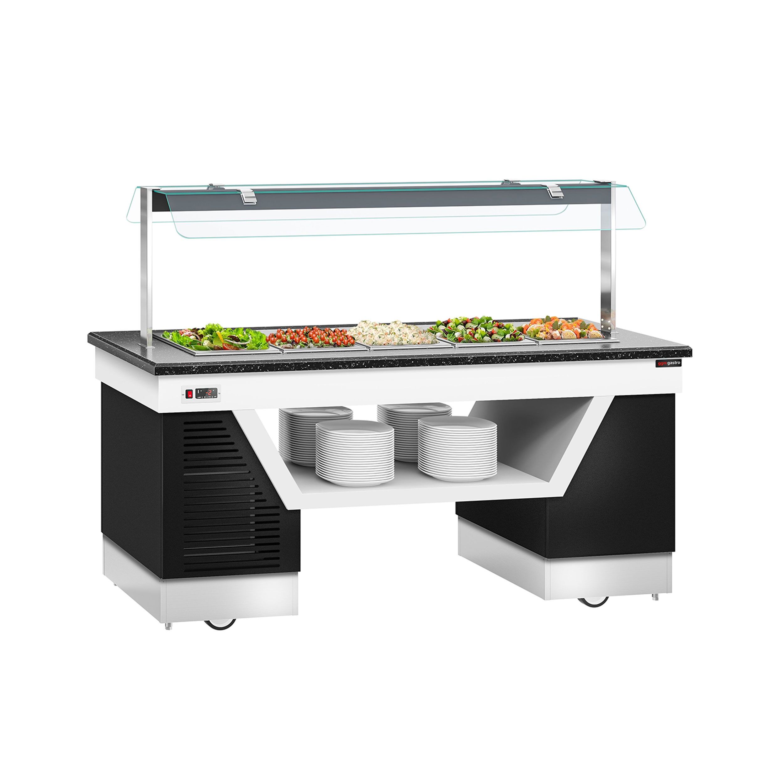 Buffet réfrigéré BELFAST - 2000mm - avec cuve réfrigérée - sur roulettes - pour 5x GN 1/1 - Noir