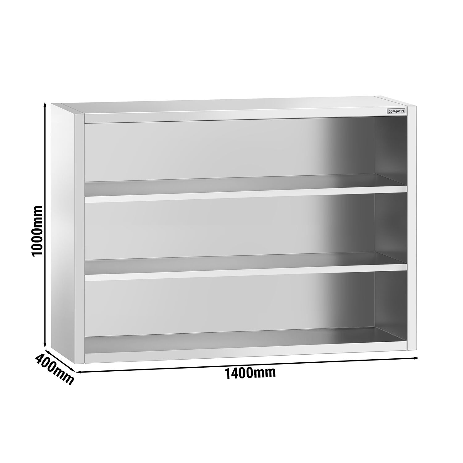 Armoire murale en acier inoxydable PREMIUM - 1400x400mm - sans portes (ouvert) - 1000mm de haut