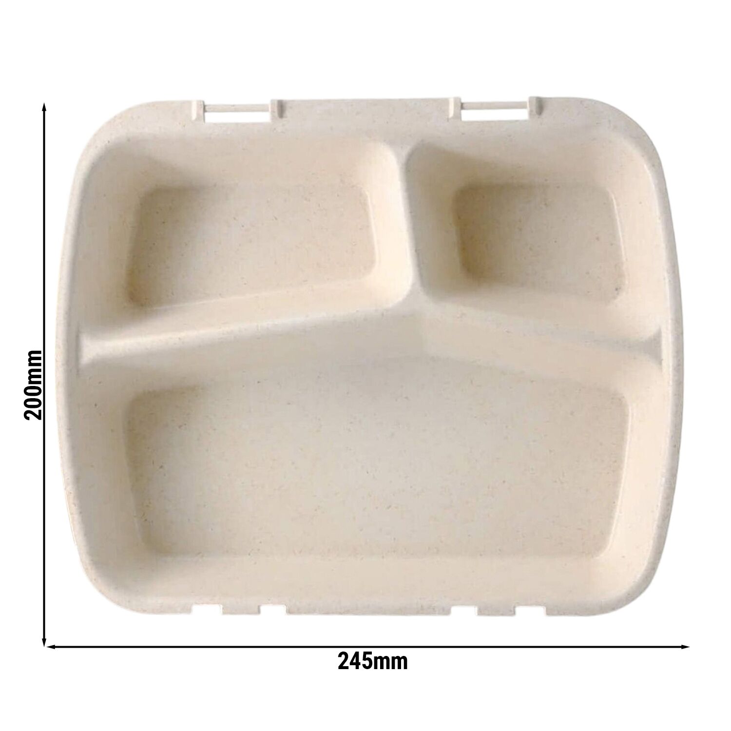 (60 pcs) Barquette réutilisable 3 compartiments - 245x200mm - Crème - Empilable