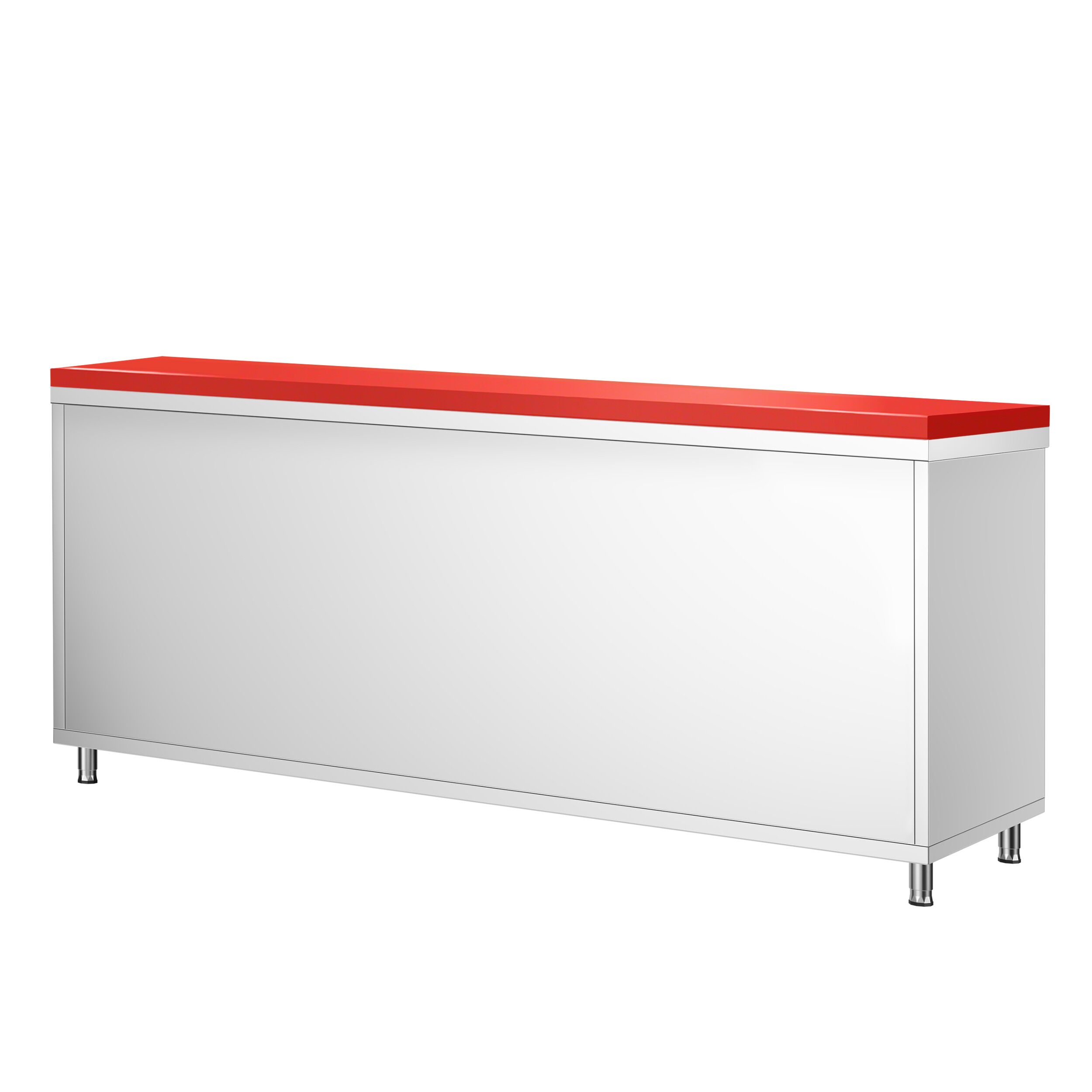 Table armoire en acier inoxydable PREMIUM - 2000x600mm - avec portes coulissantes - pour viande crue - incl. plateau de découpe Rouge PEHD (HACCP)
