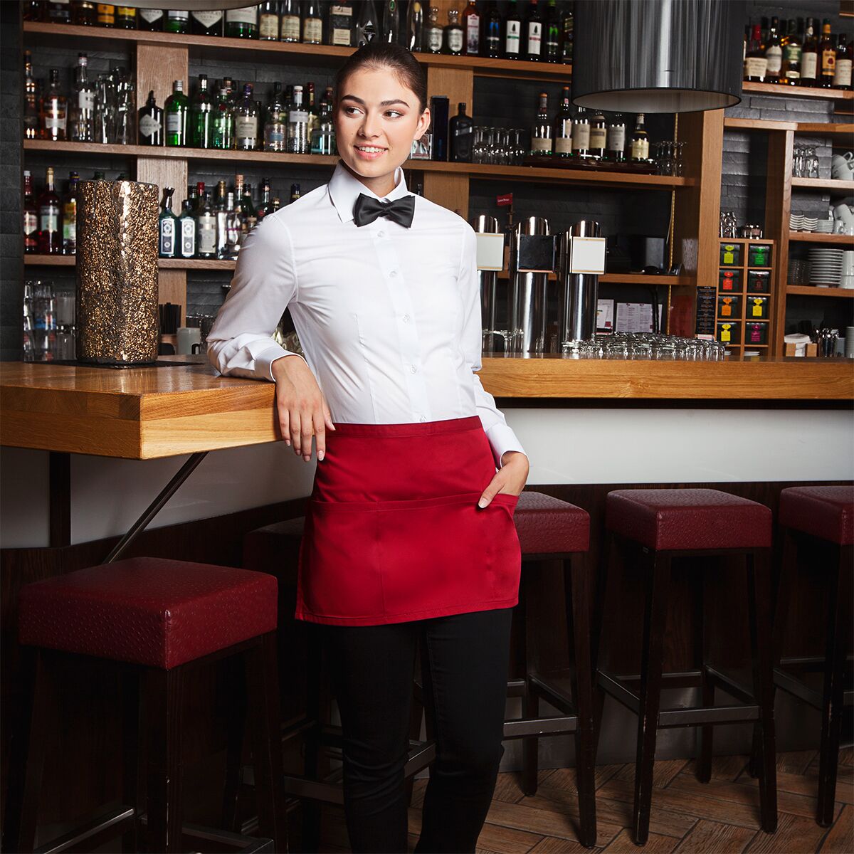 (6 pieces) KARLOWSKY | Basic Waist Apron with Pocket – Red - 600x350 mm