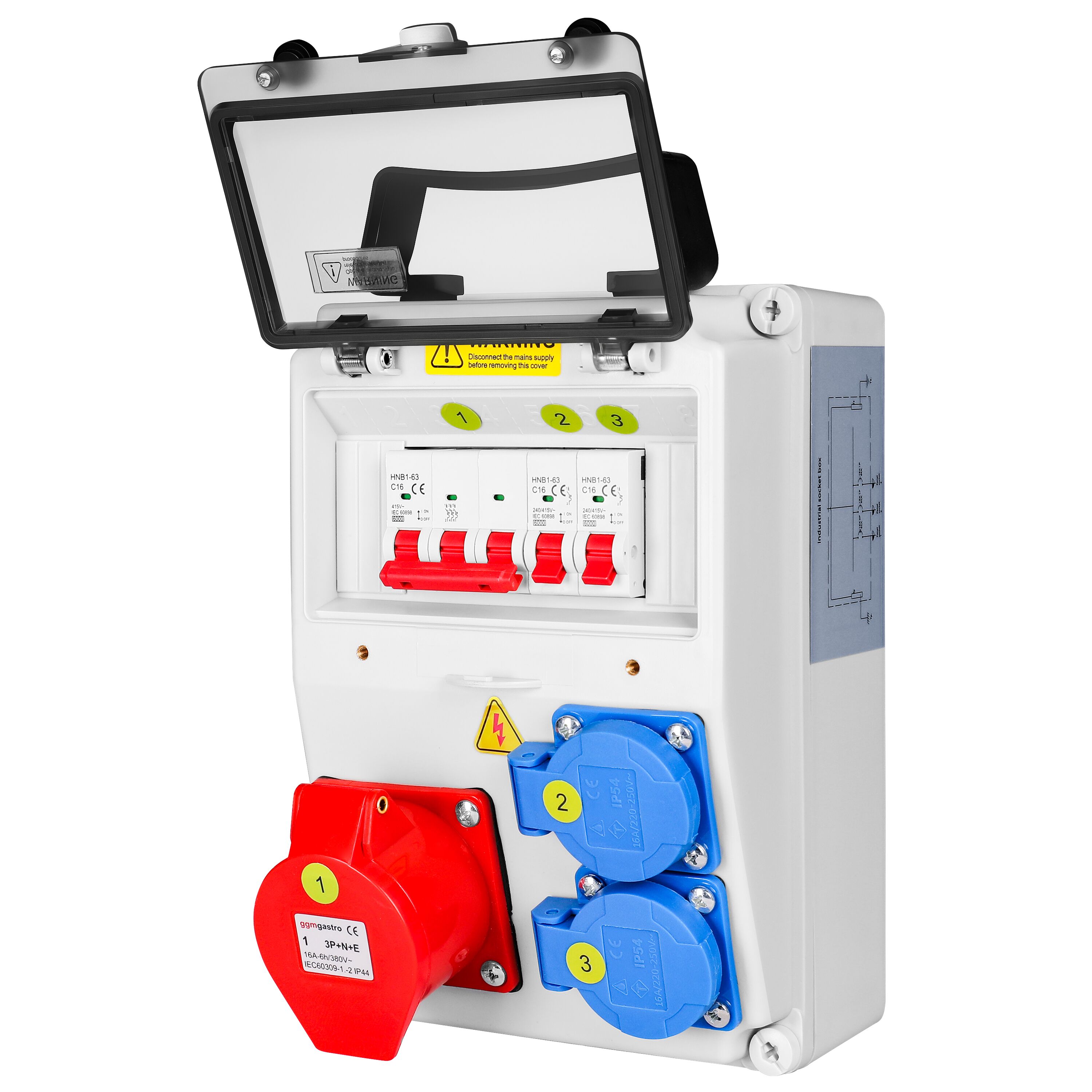 Coffret de chantier électrique - 2x 2P+T 16A 230V & 1x CEE 16A 400V 5P (rouge) prises