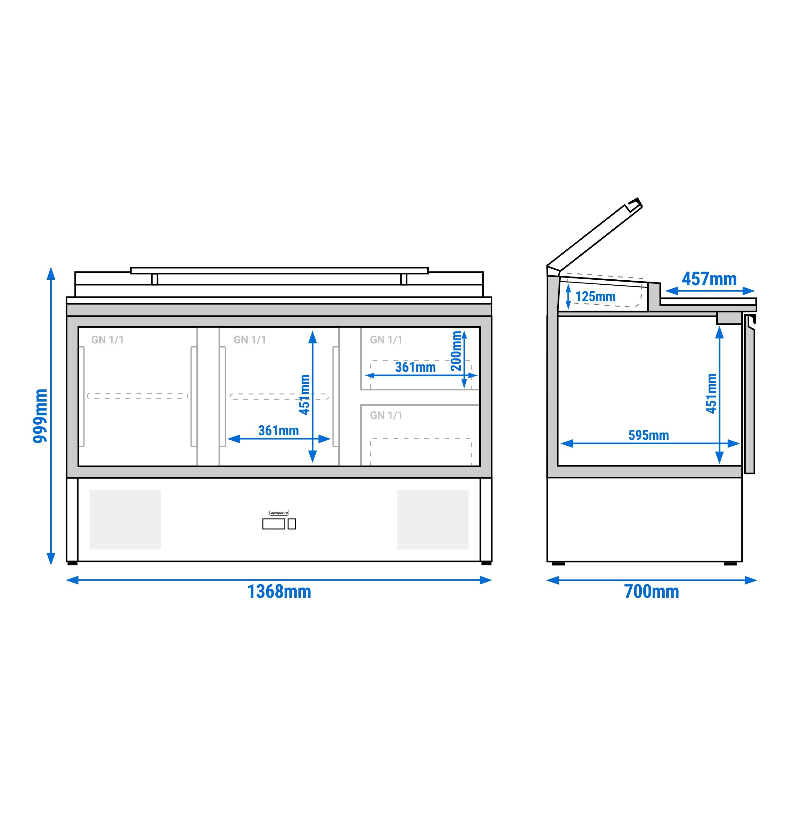 Table de préparation Mini ECO - 1368 mm - 2 portes & 2 tiroirs - pour 8x GN 1/6