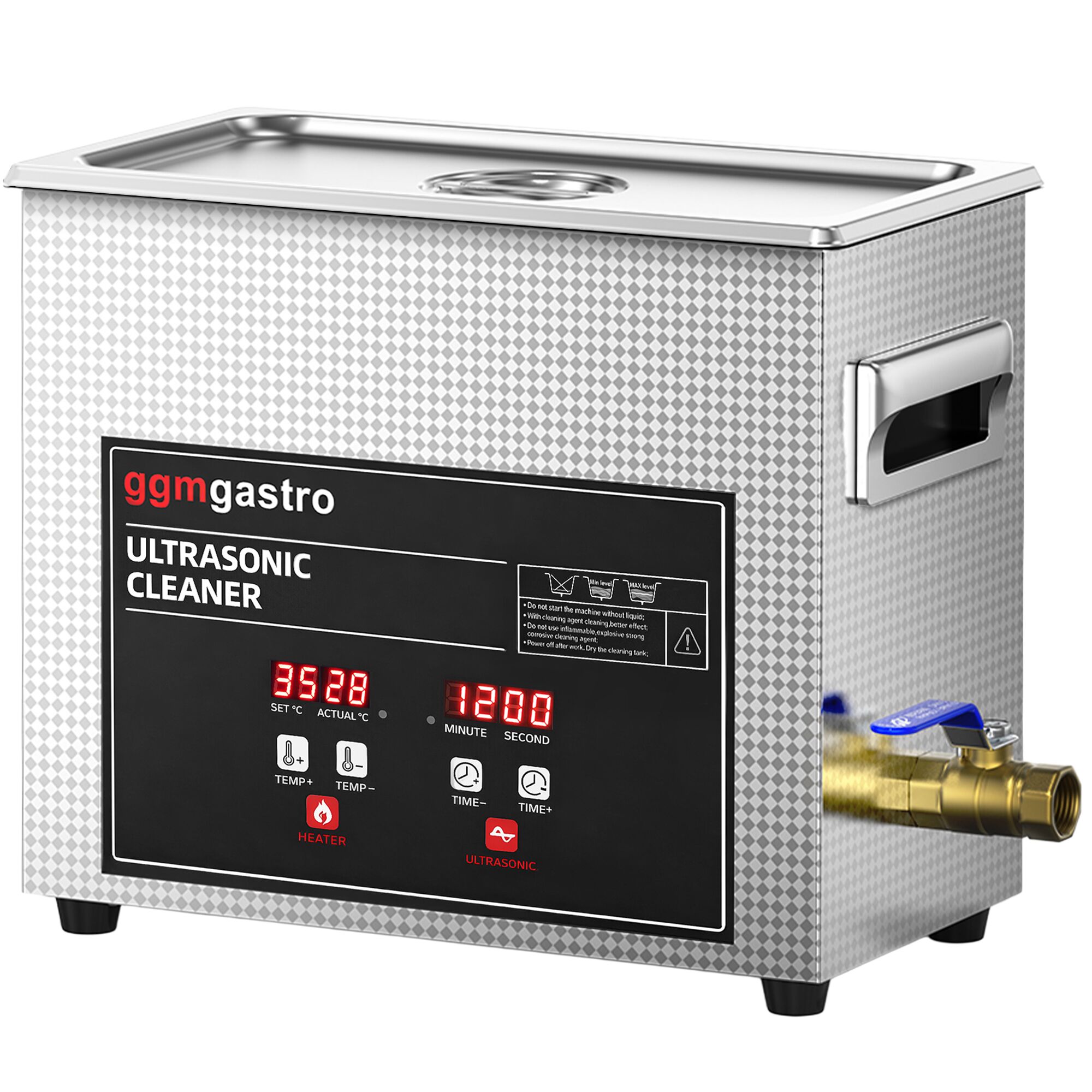 Nettoyeur à Ultrasons - 6,5 Litres - 180 Watt Puissance Ultrasonique - avec Robinet de Vidange