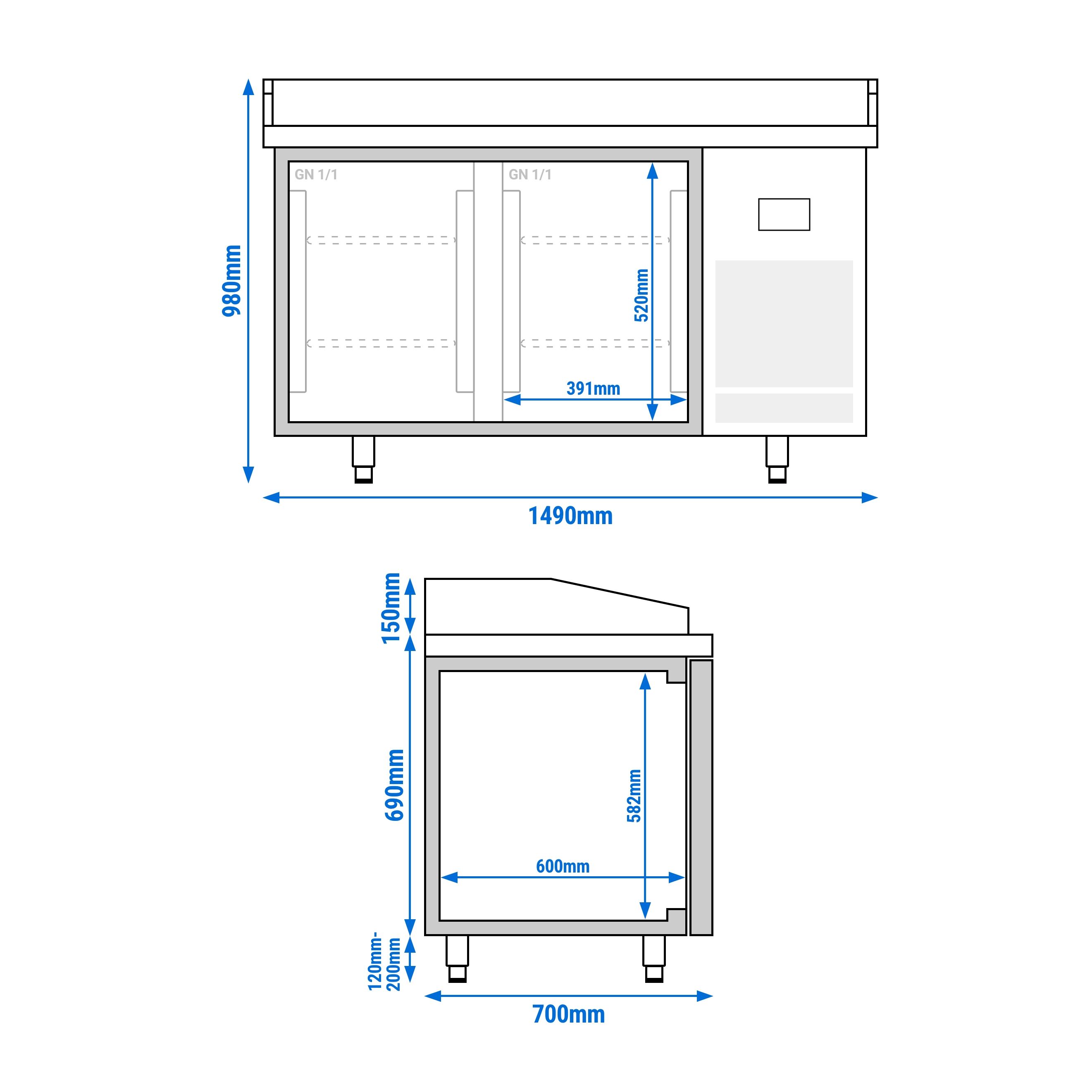 Table réfrigérée à pizza Premium PLUS - 1490 x 700 mm - avec 2 portes